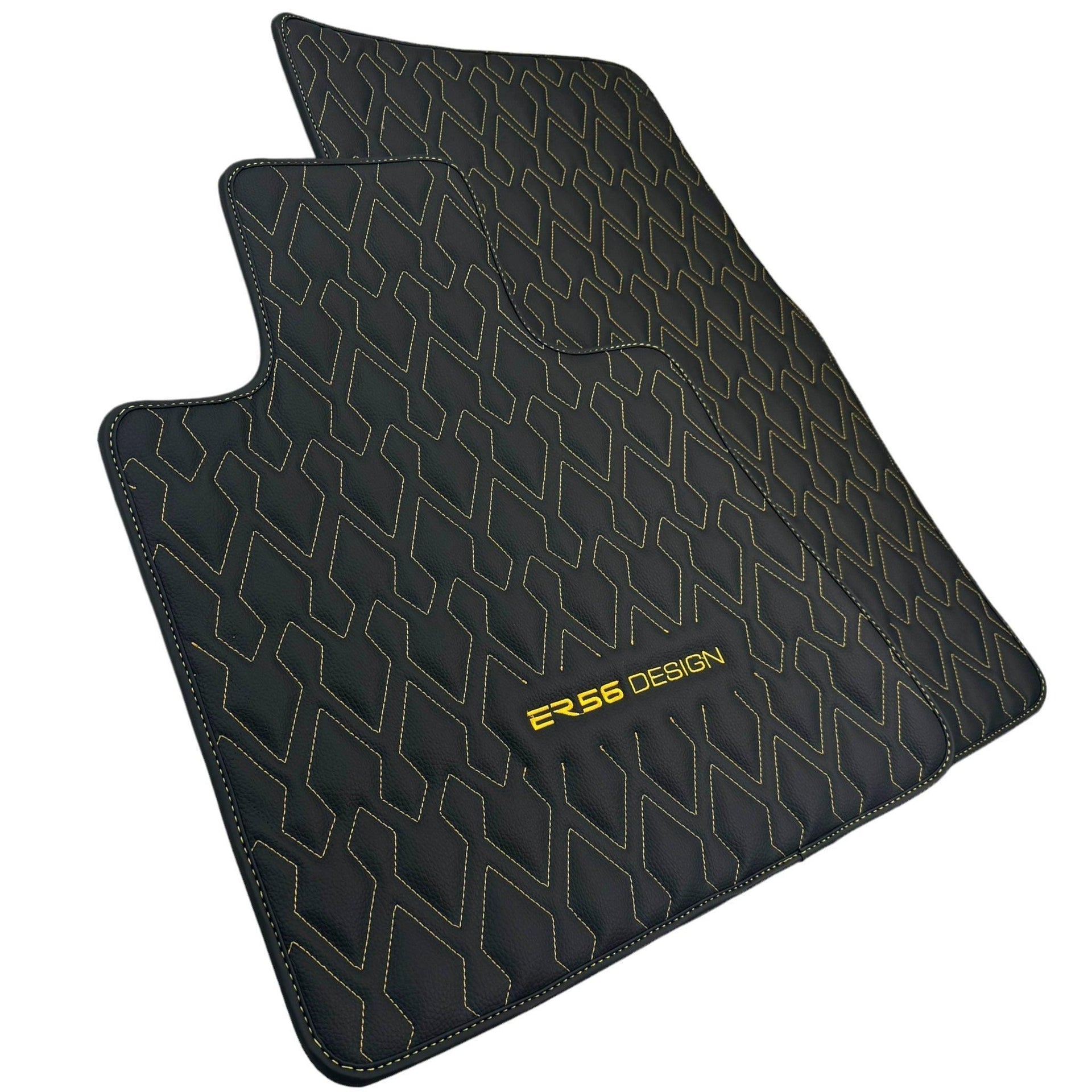 Black Leather Floor Mats for Rolls-Royce Wraith (2013–2023) ER56 Design - AutoWin
