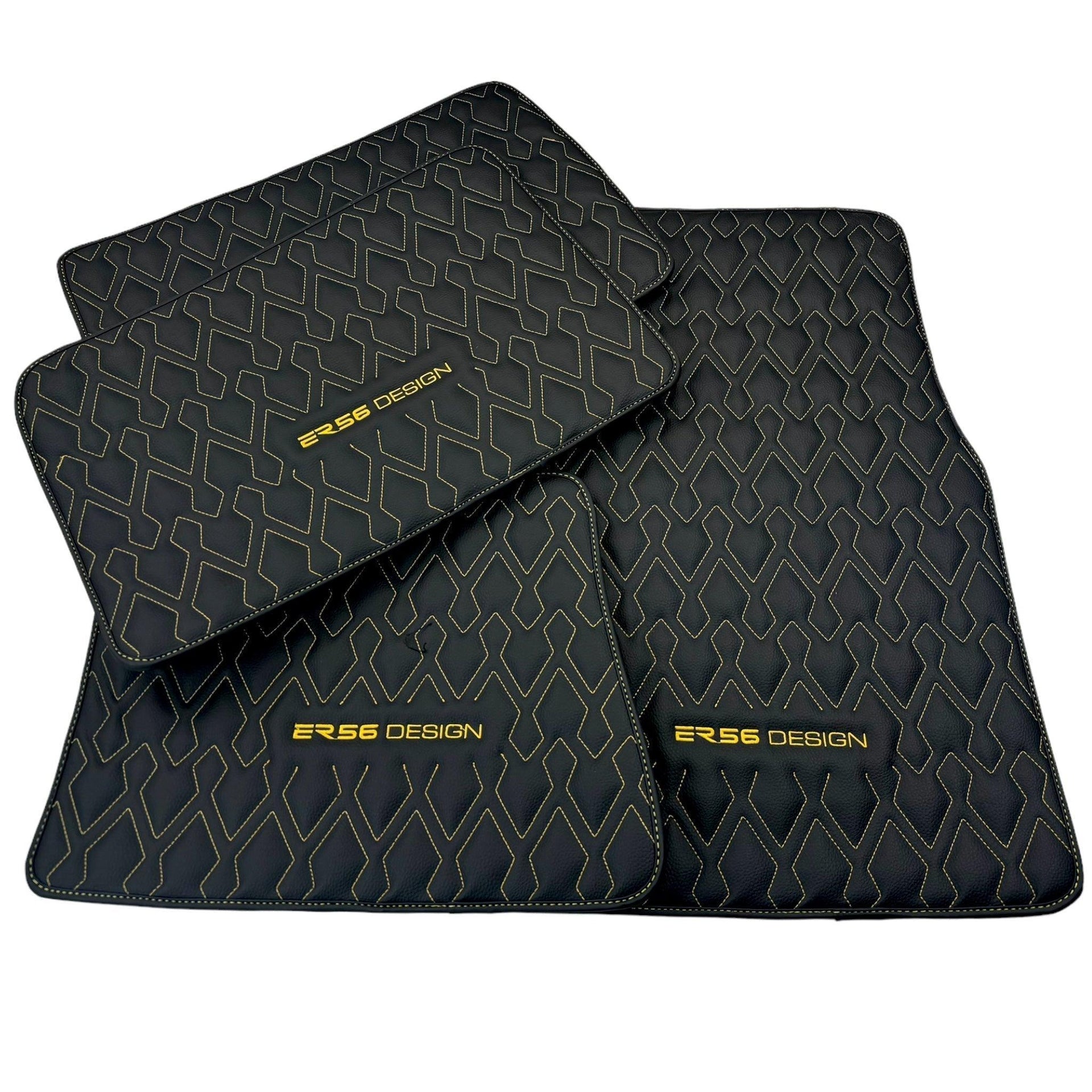 Black Leather Floor Mats for Rolls-Royce Phantom VIII (2017-2024) ER56 Design - AutoWin