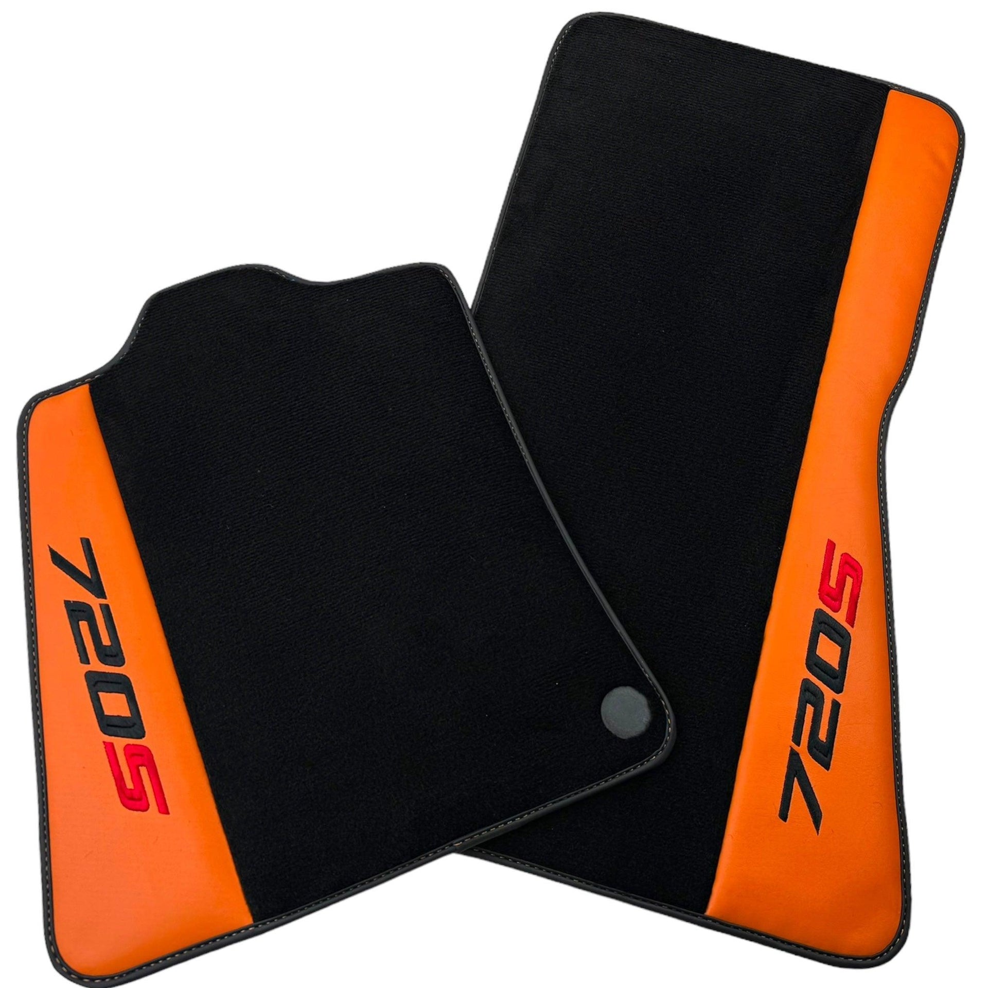 Black Floor Mats for McLaren 720S (2017-2021) with Orange Leather - AutoWin