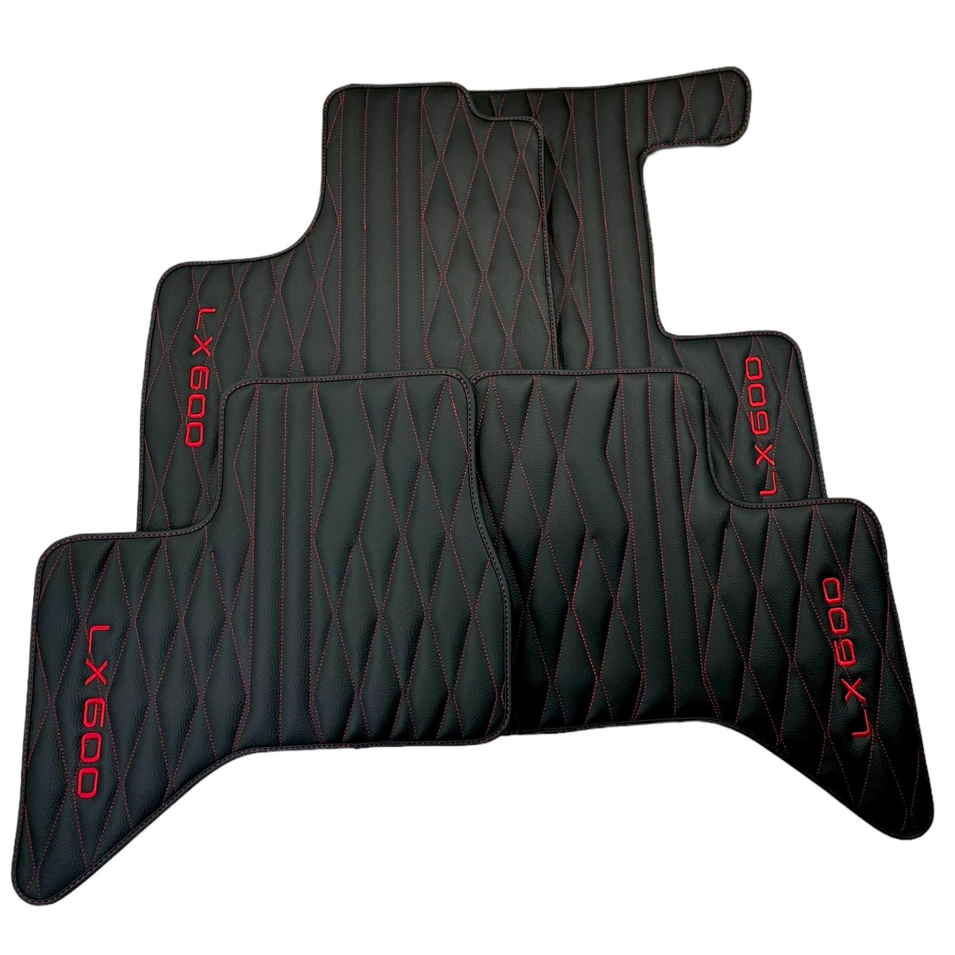 Leather Floor Mats for Lexus LX 600 (2022-2024) with Red Stitching - AutoWin
