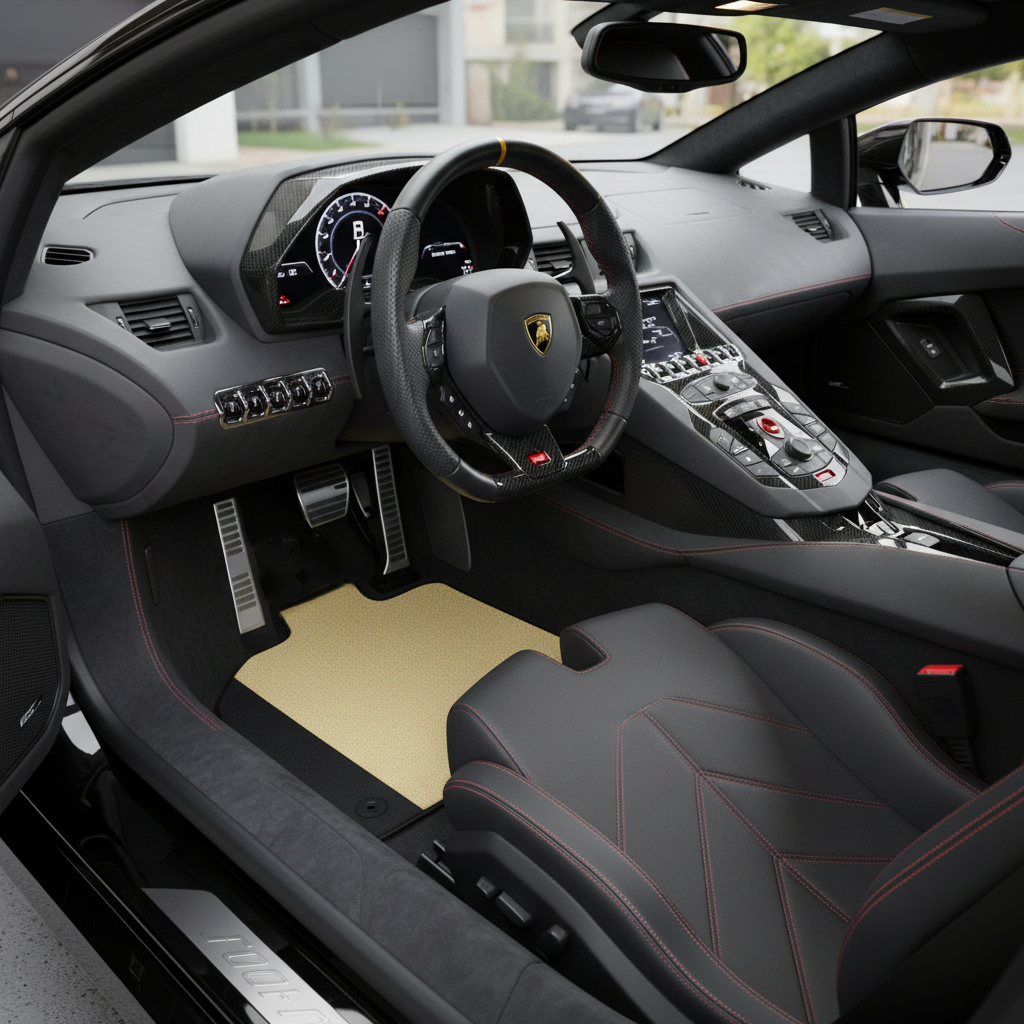 Tapis de voiture en cuir personnalisables avec motif hexagonal entrelacé pour Lamborghini Aventador SV (2012-2022) - AutoWin