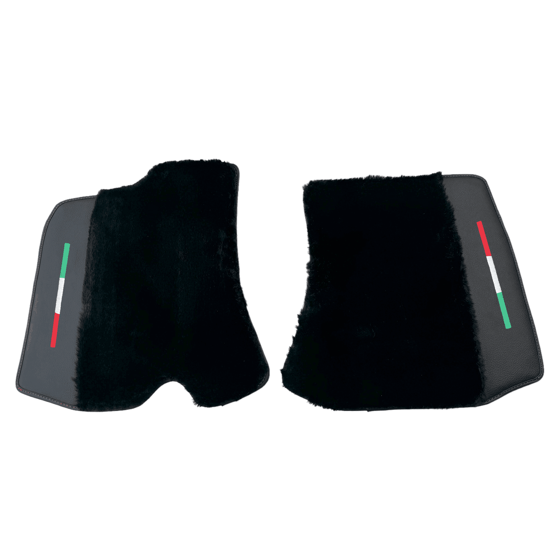 Black Sheepskin Floor Mats for Ferrari Roma (2021-2024) with Leather - AutoWin