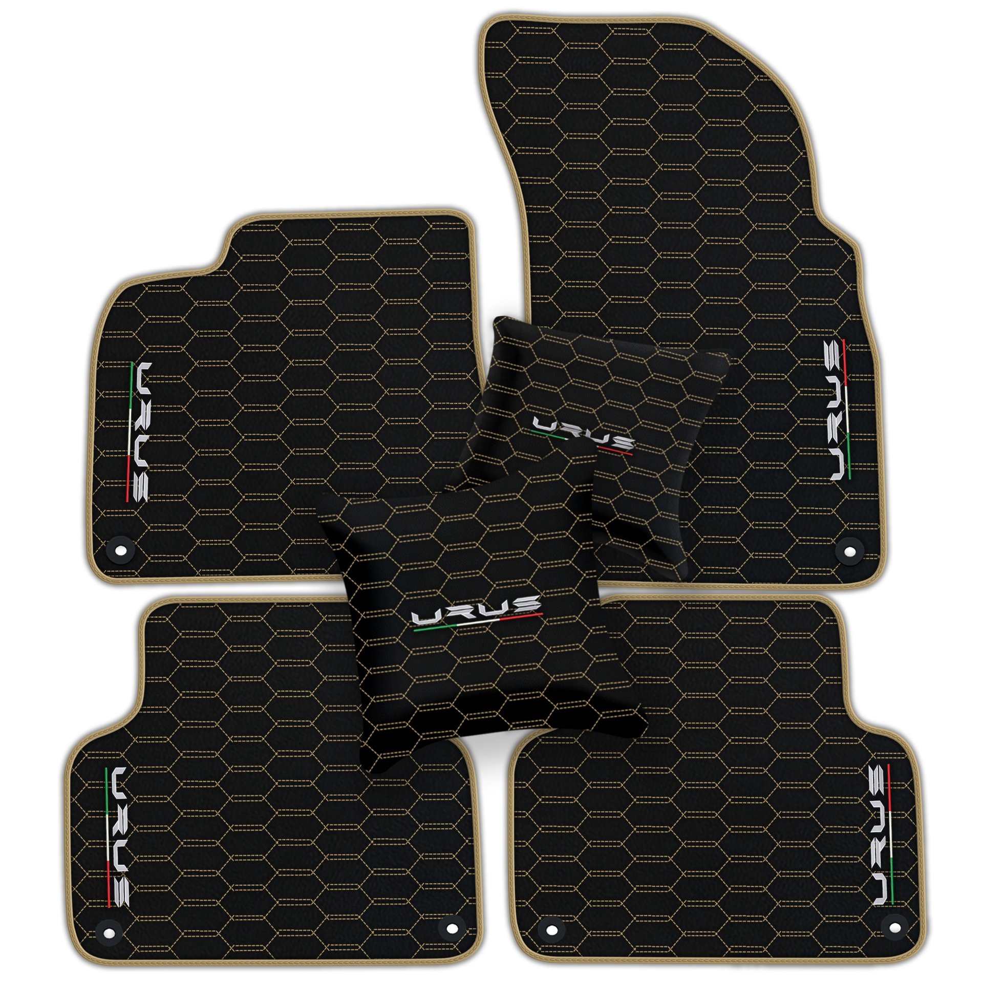 Tapis de voiture beige pour Lamborghini Urus Performante en cuir carboné - AutoWin.EU