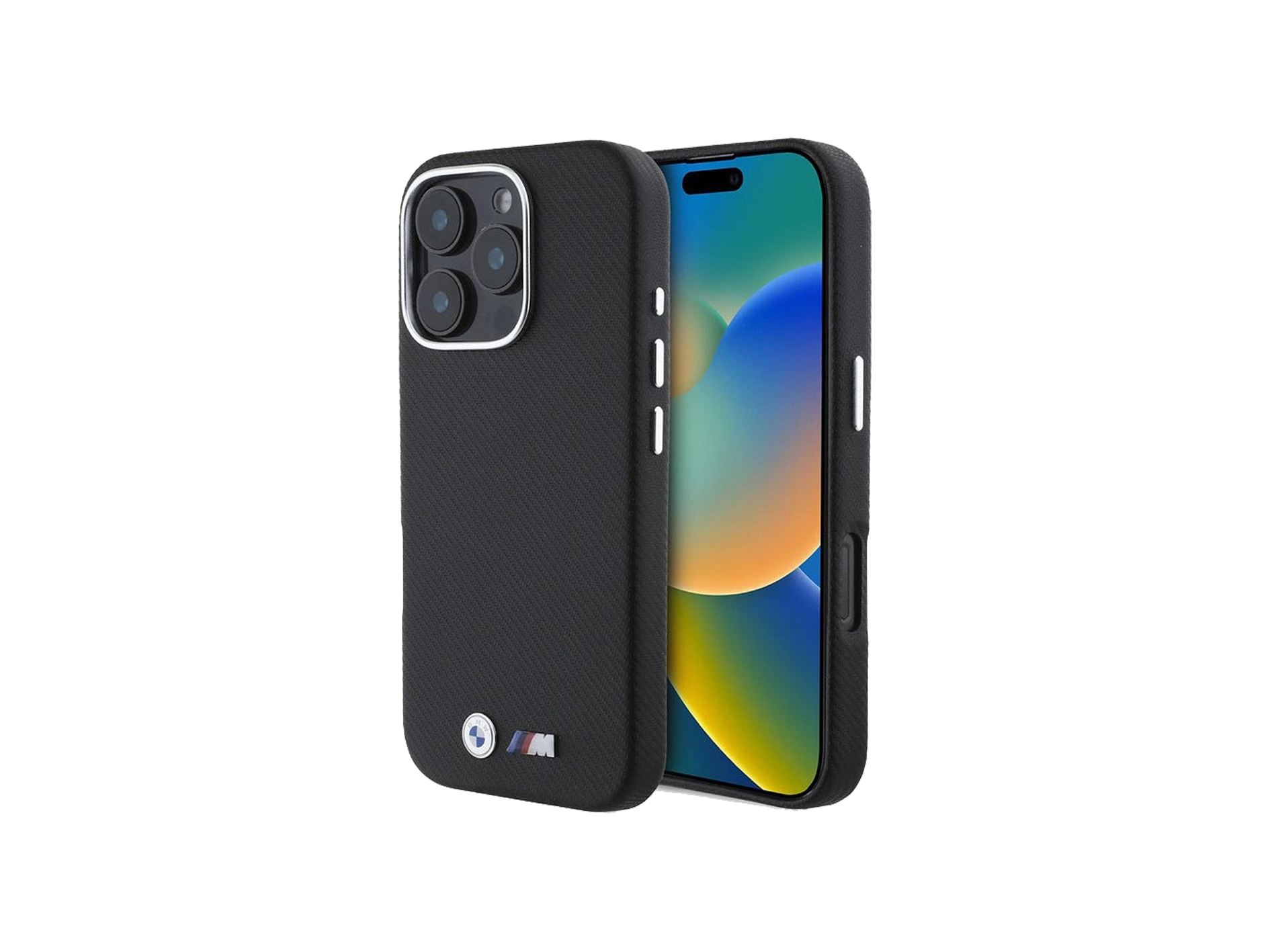 Black BMW M Edition Carbon Wrapped Metal Hardcase for iPhone 16 Pro (6.3")