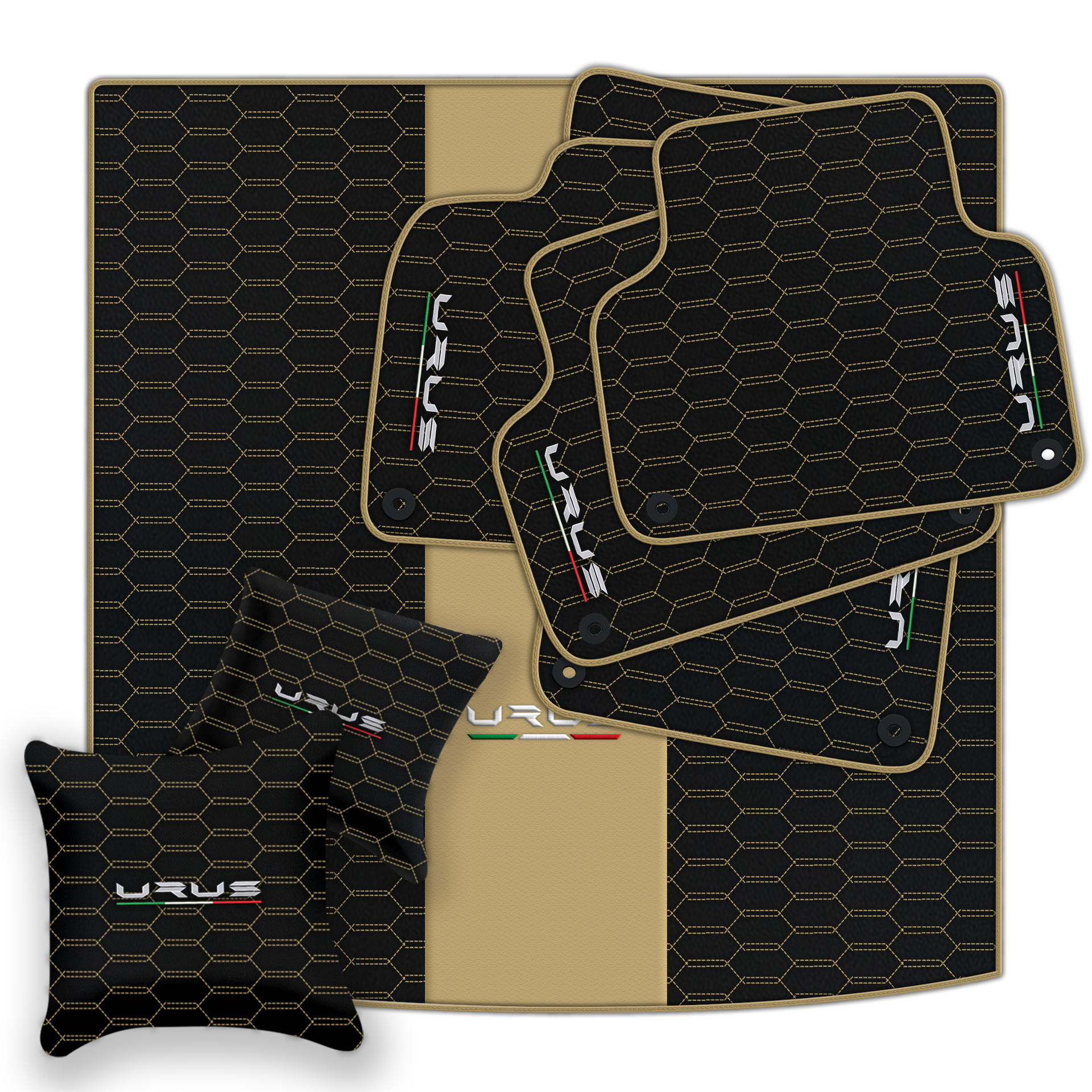 Tapis de voiture beige pour Lamborghini Urus Performante en cuir carboné - AutoWin.EU