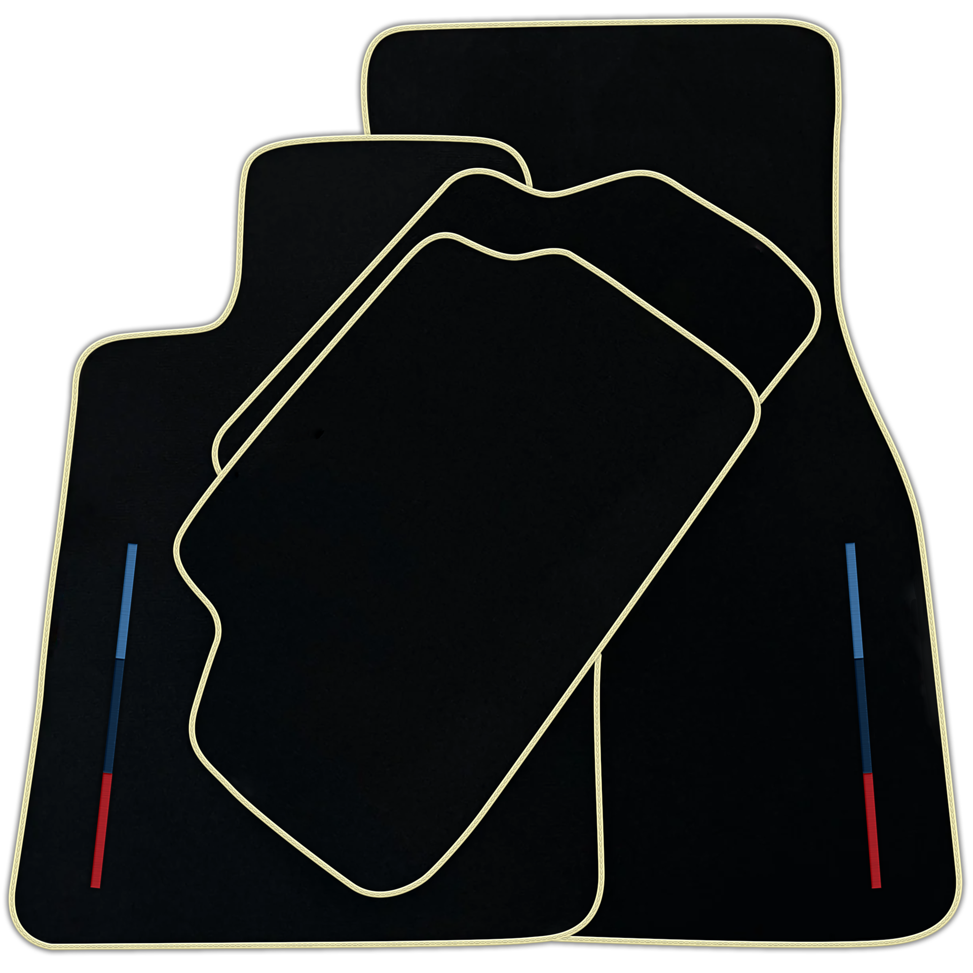 Black Floor Mats For BMW Z4 Series E89 With Color Stripes and Beige Trim Tailored Set Perfect Fit | Various Trim Colors