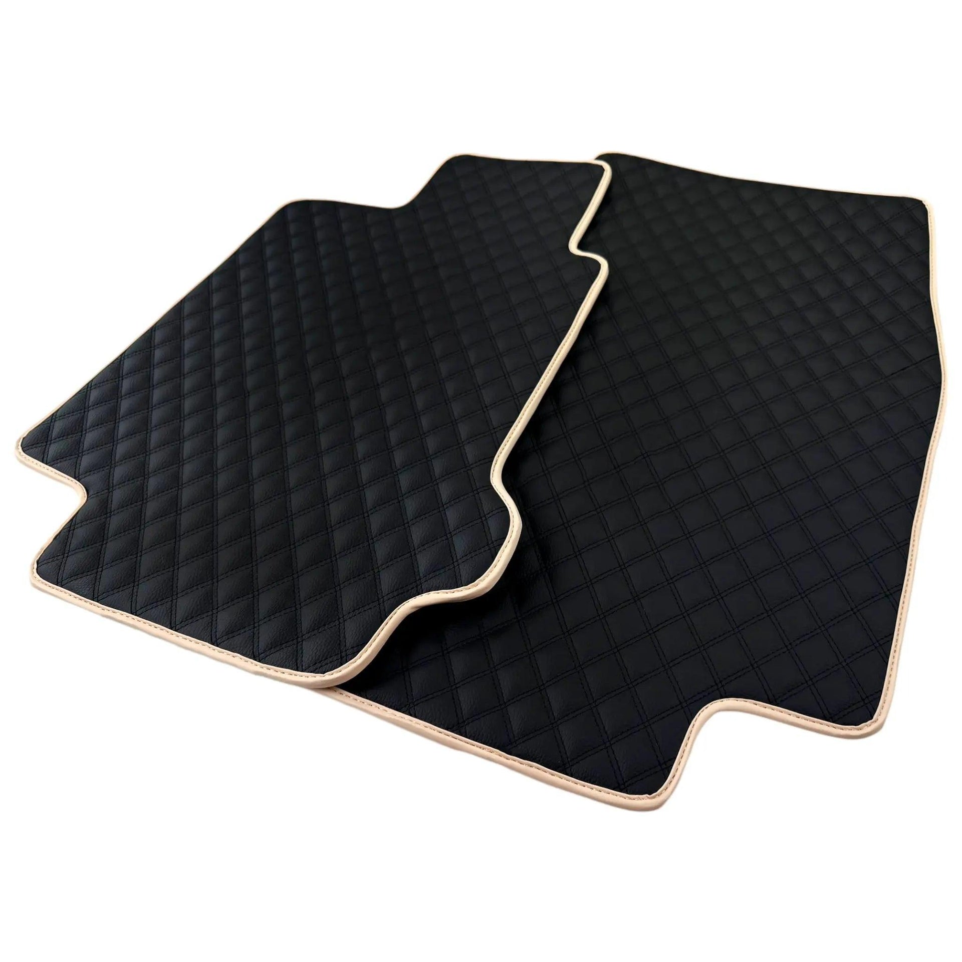 Black Stitched Leather Floor Mats for Maserati GranCabrio Sport (2011-2019) | Beige Trim - AutoWin