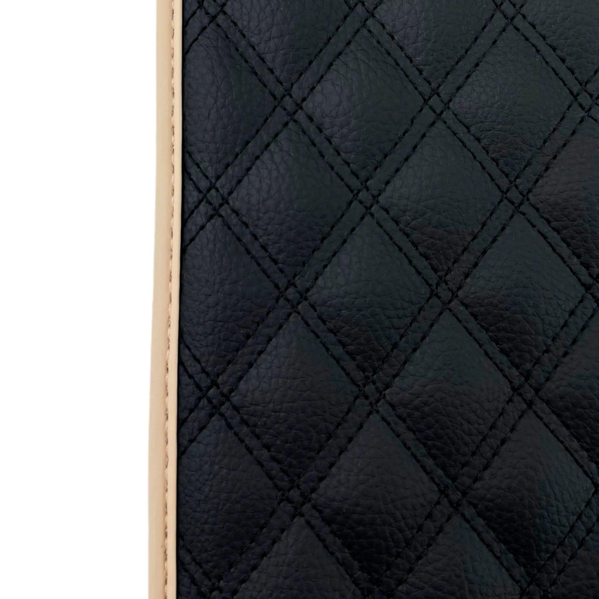 Black Stitched Leather Floor Mats for Maserati GranTurismo MC (2009-2010) | Beige Trim - AutoWin