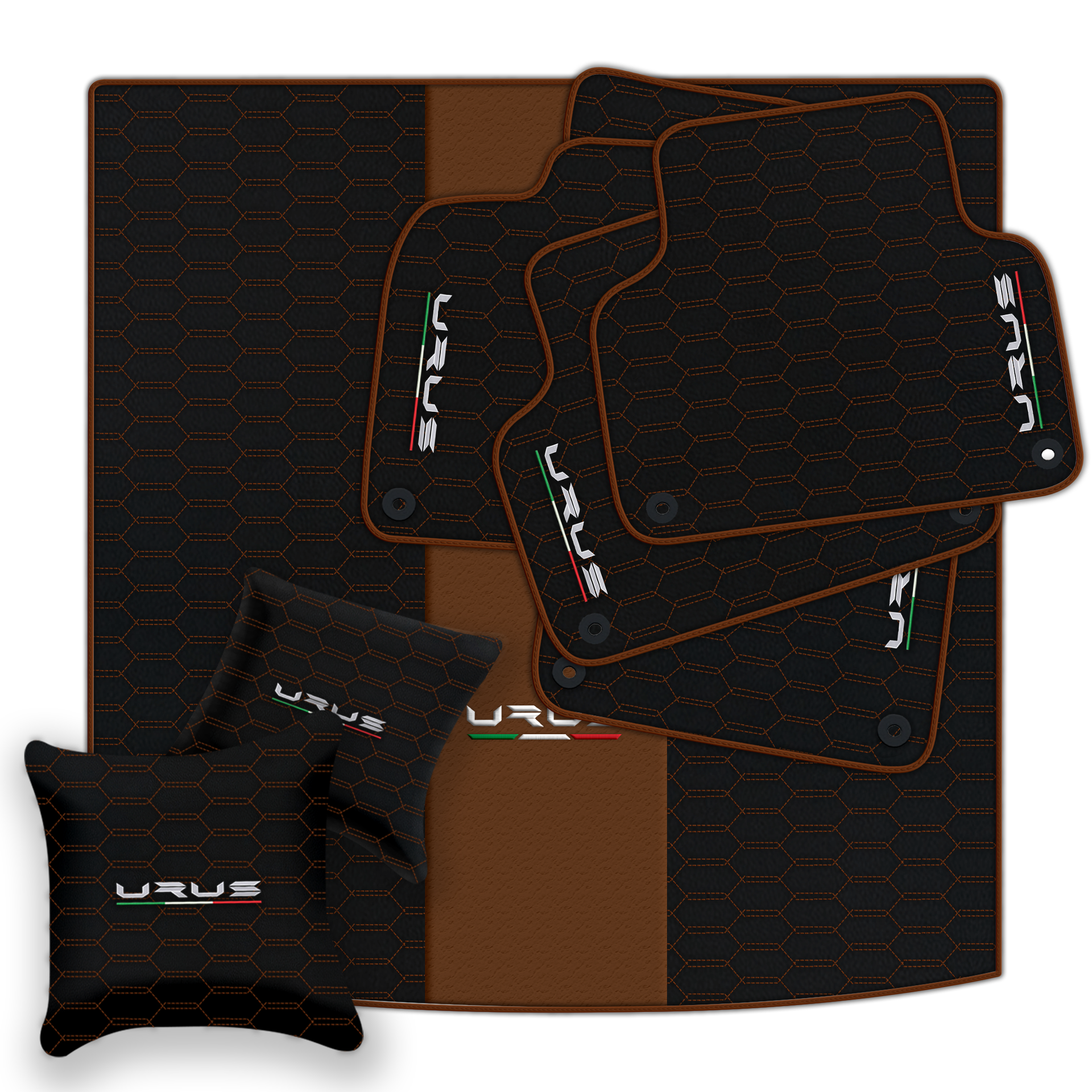 Tapis de voiture beige pour Lamborghini Urus Performante en cuir carboné - AutoWin.EU