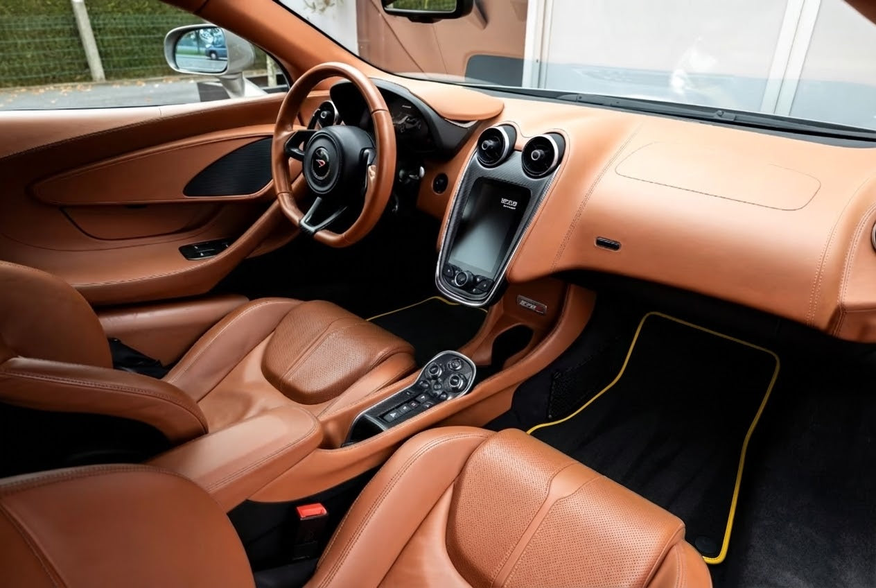 Black Floor Mats For McLaren 570S (2015-2021) With Orange Alcantara Leather - AutoWin