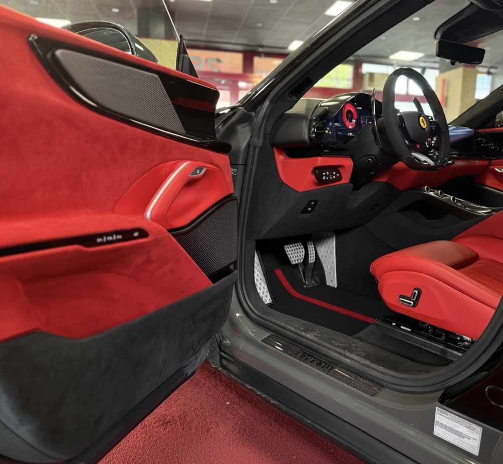 Black Floor Mats for Ferrari Purosangue with Leather and Beige Trim | Italian Edition - AutoWin