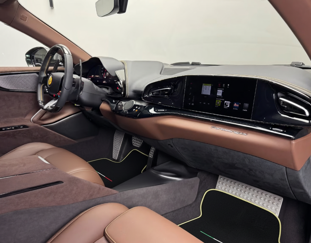 Black Floor Mats for Ferrari Purosangue with Leather and Beige Trim | Italian Edition - AutoWin