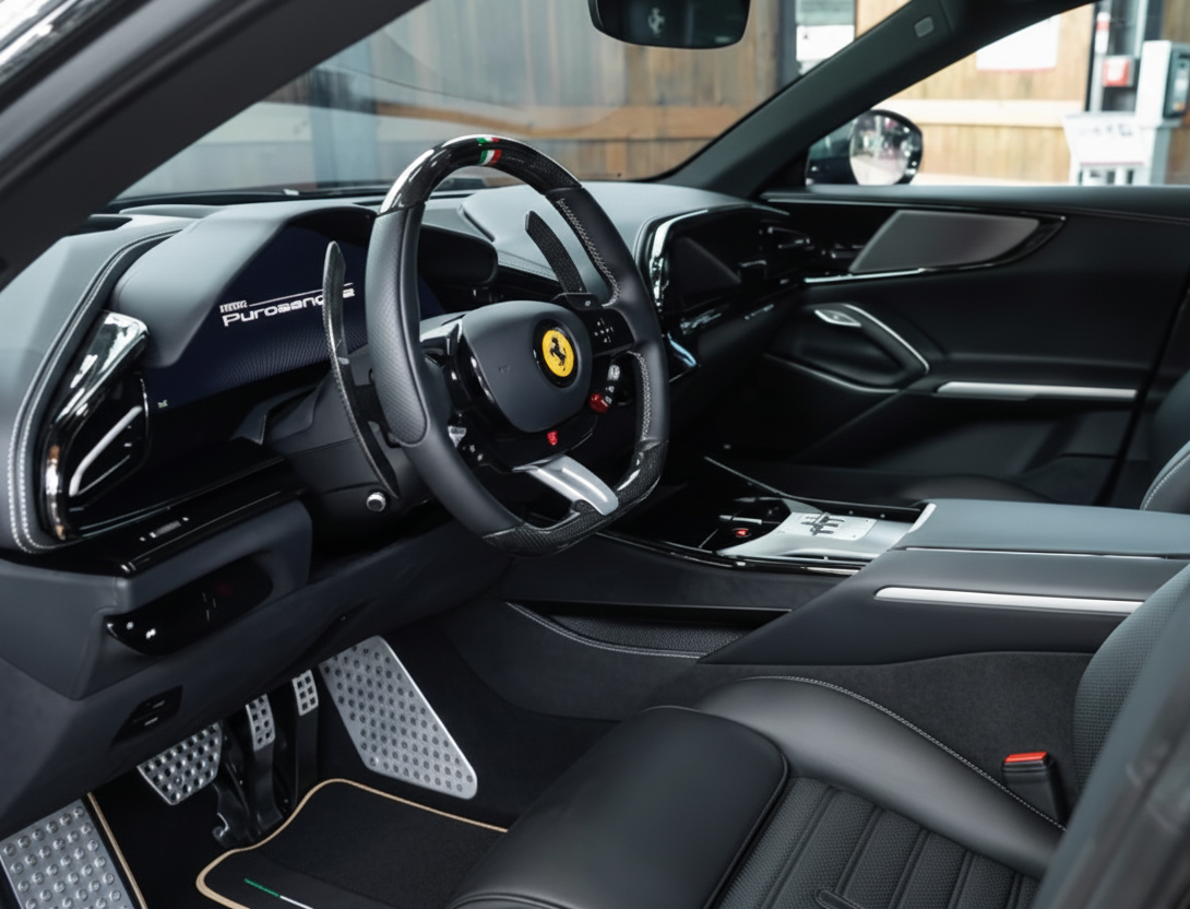 Black Floor Mats for Ferrari Purosangue with Leather and Beige Trim | Italian Edition - AutoWin