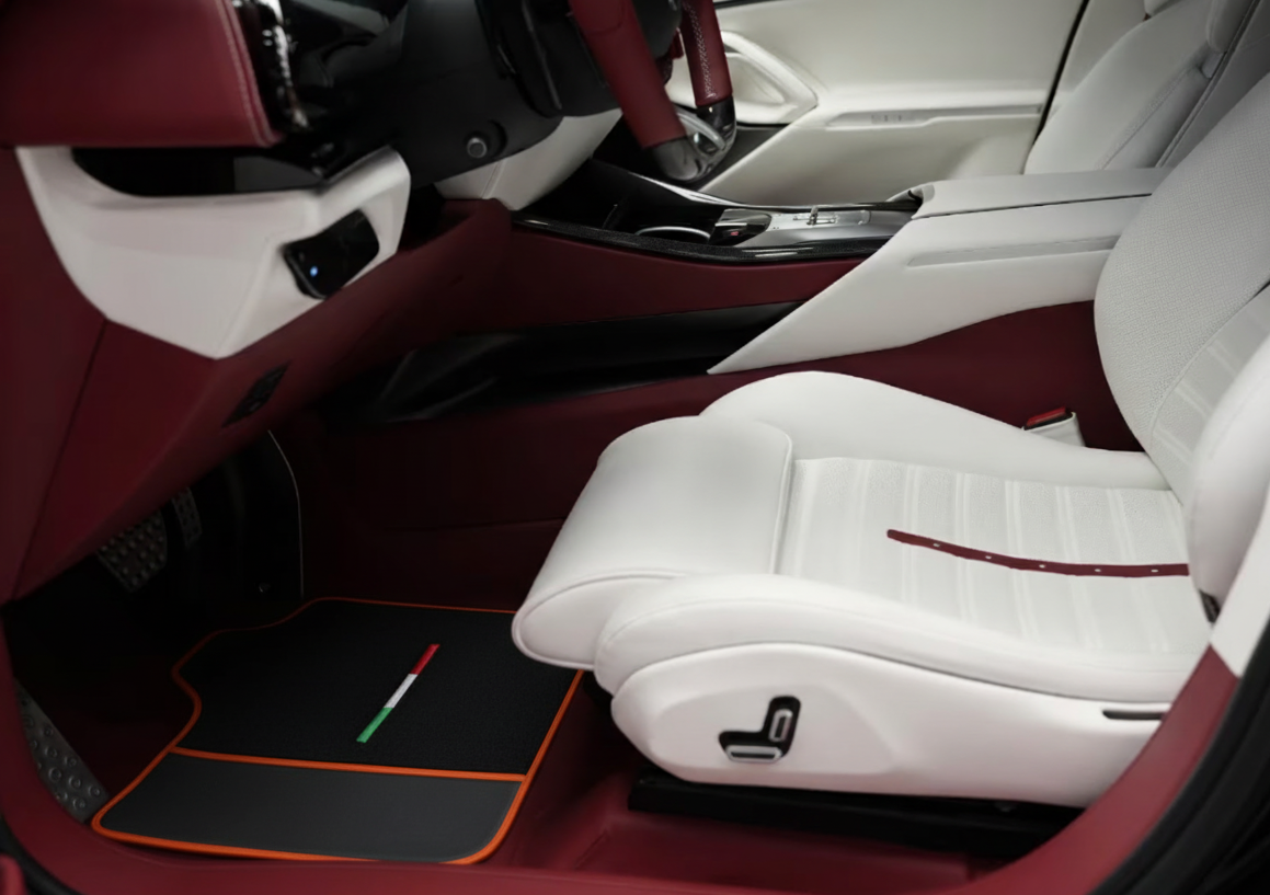 Black Floor Mats for Ferrari Purosangue with Leather and Beige Trim | Italian Edition - AutoWin