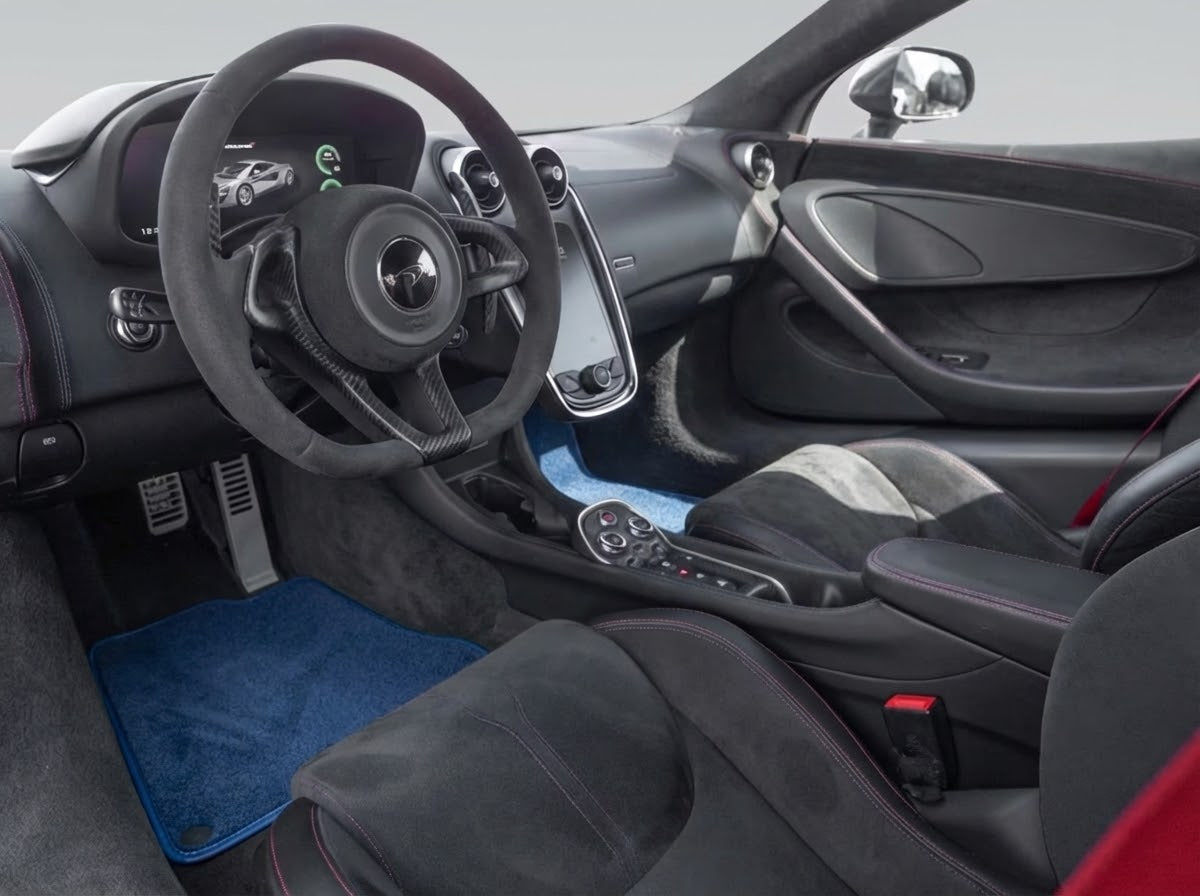 Black Floor Mats For McLaren 570S (2015-2021) With Orange Alcantara Leather - AutoWin