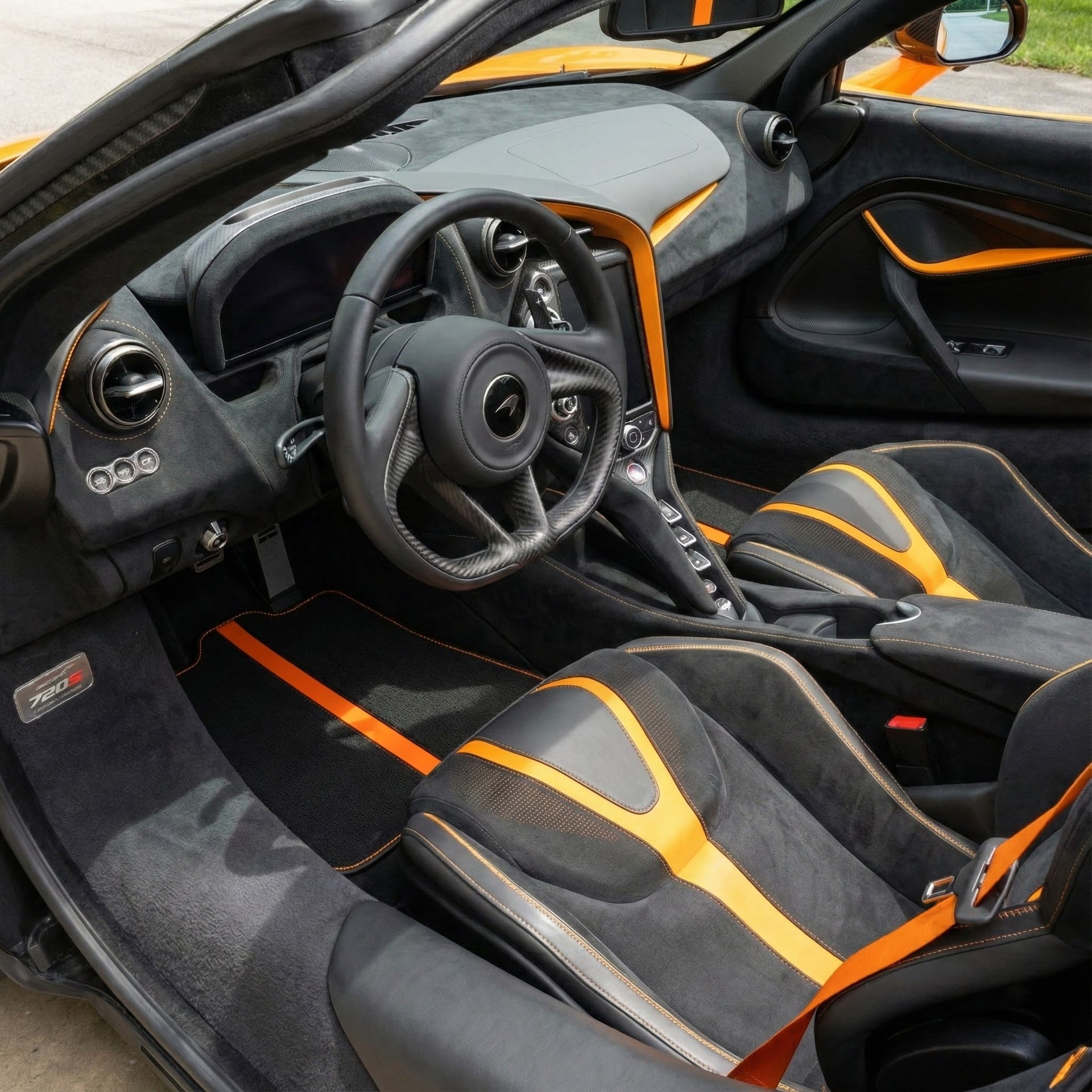 Black Floor Mats for McLaren 720S (2017-2021) with Orange Leather - AutoWin