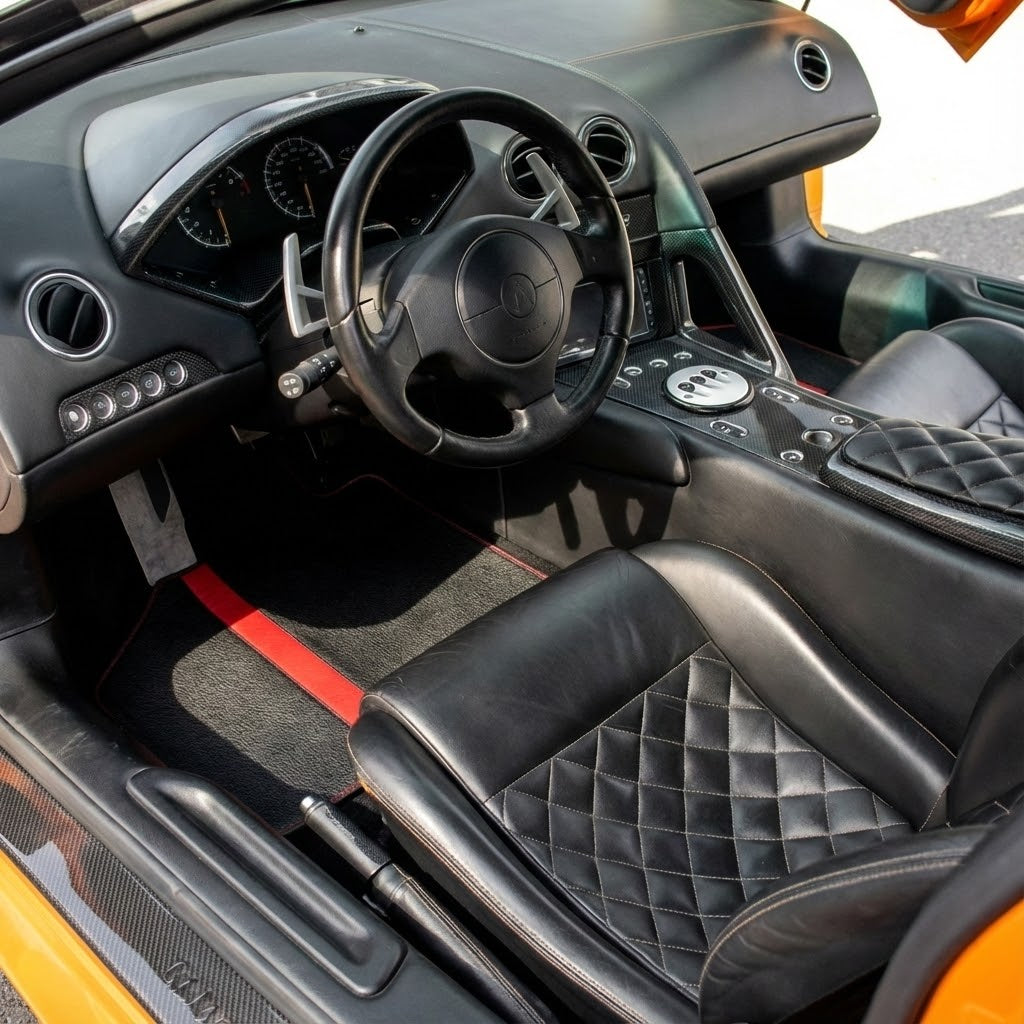 Anpassbare Lederfußmatten mit symmetrischem Sechseckmuster für Lamborghini Murcielago (2001-2010) - AutoWin