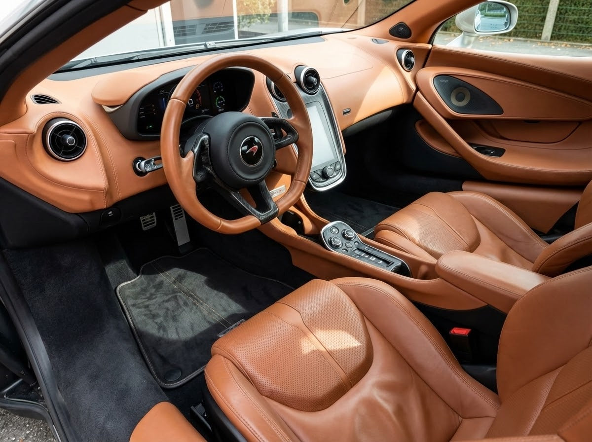 Black Floor Mats For McLaren 570S (2015-2021) With Orange Alcantara Leather - AutoWin