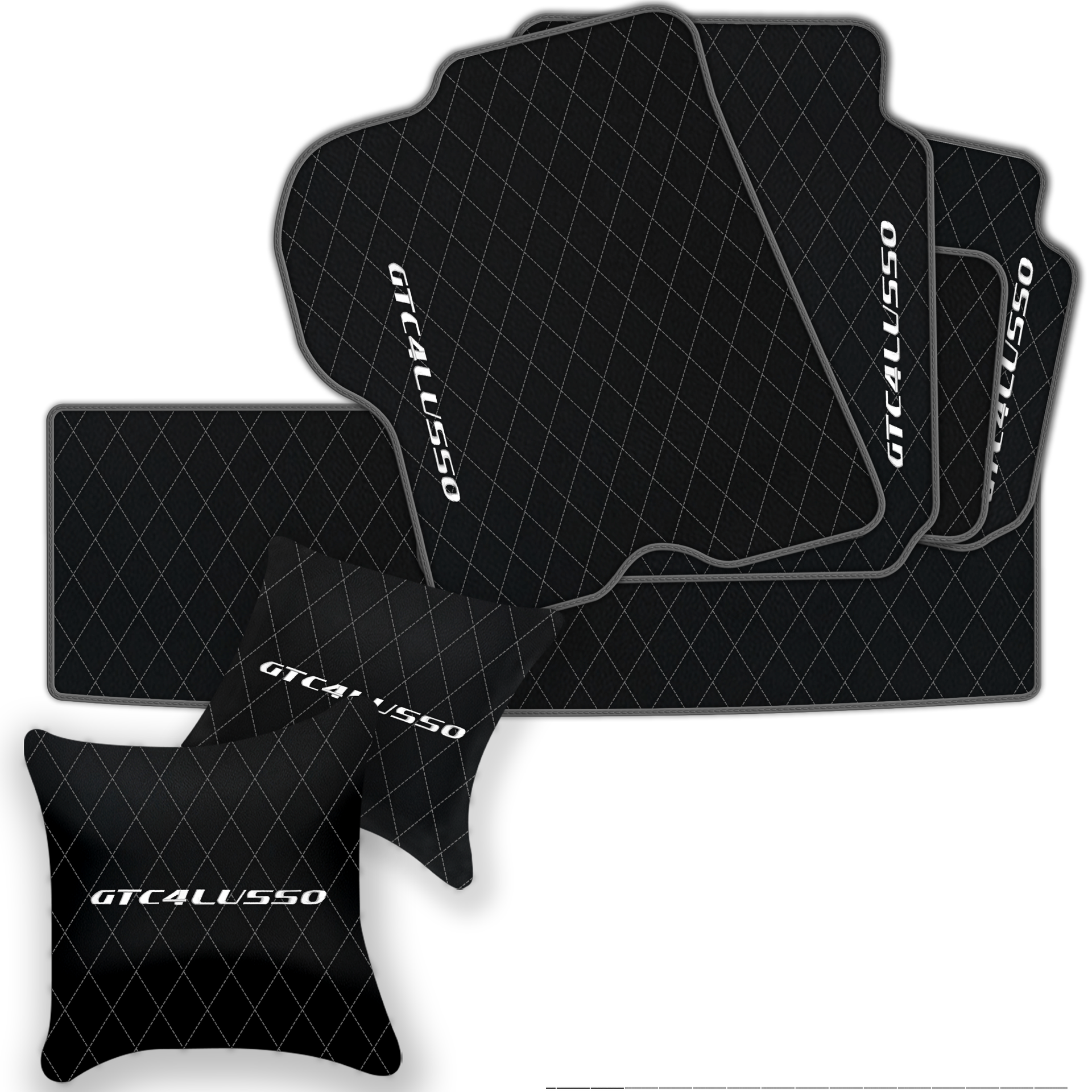 Luxury Black Leather Floor Mats for Ferrari Roma (2021-2024)