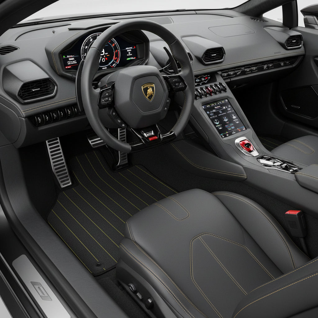 Tapis de voiture en cuir personnalisable avec motif hexagonal pour Lamborghini Huracan STO (2021-2024) - AutoWin