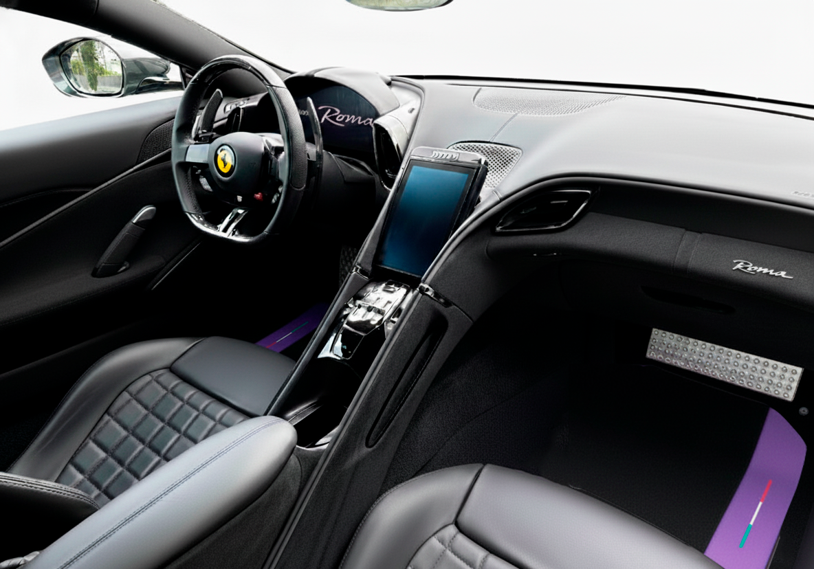 Anpassbare Lederfußmatten mit verflochtenem Sechseckmuster für Ferrari Roma (2021–2024) - AutoWin