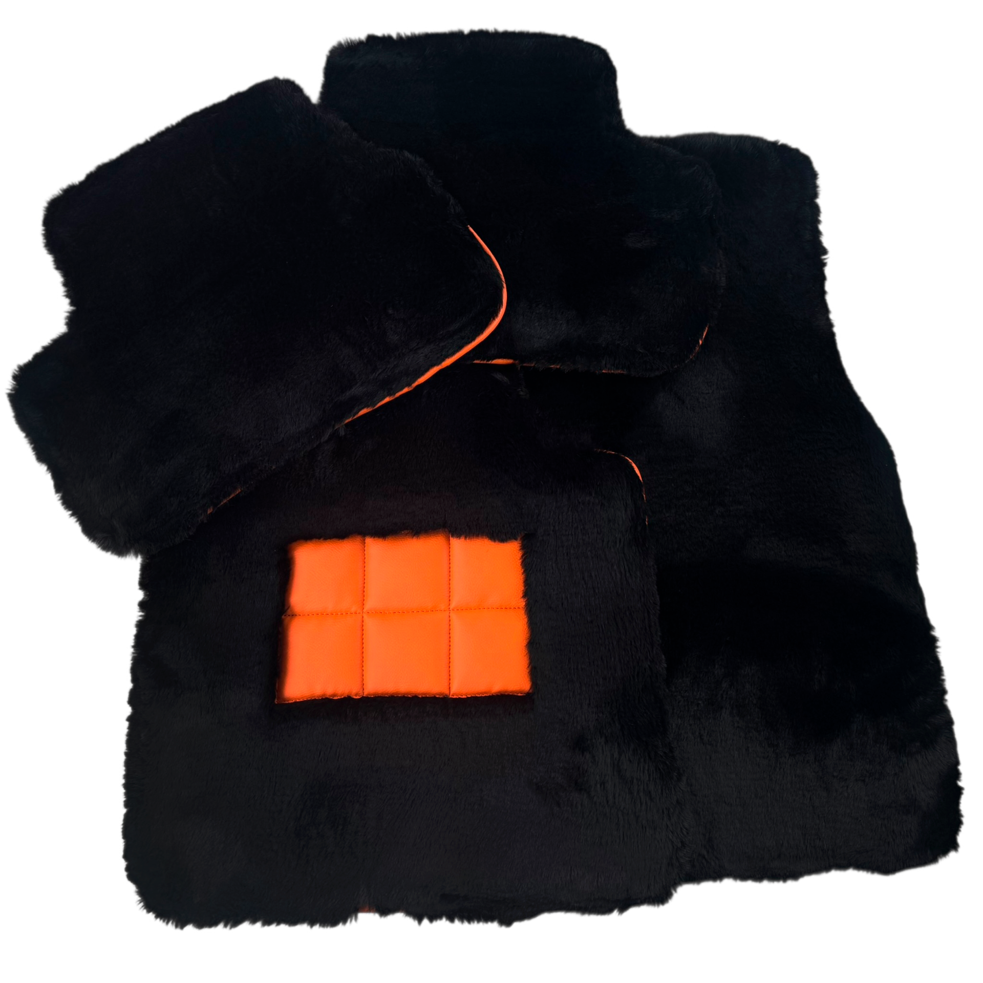 Black Sheepskin Floor Mats for Rolls-Royce Spectre (2023-2024) Orange Leather Trim