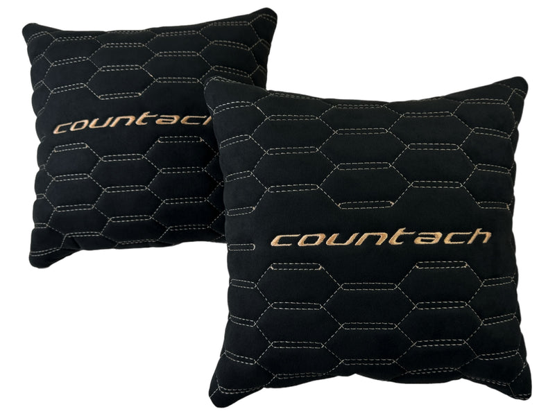 Coussins en cuir Alcantara noir pour Countach, lot de 2, couture beige