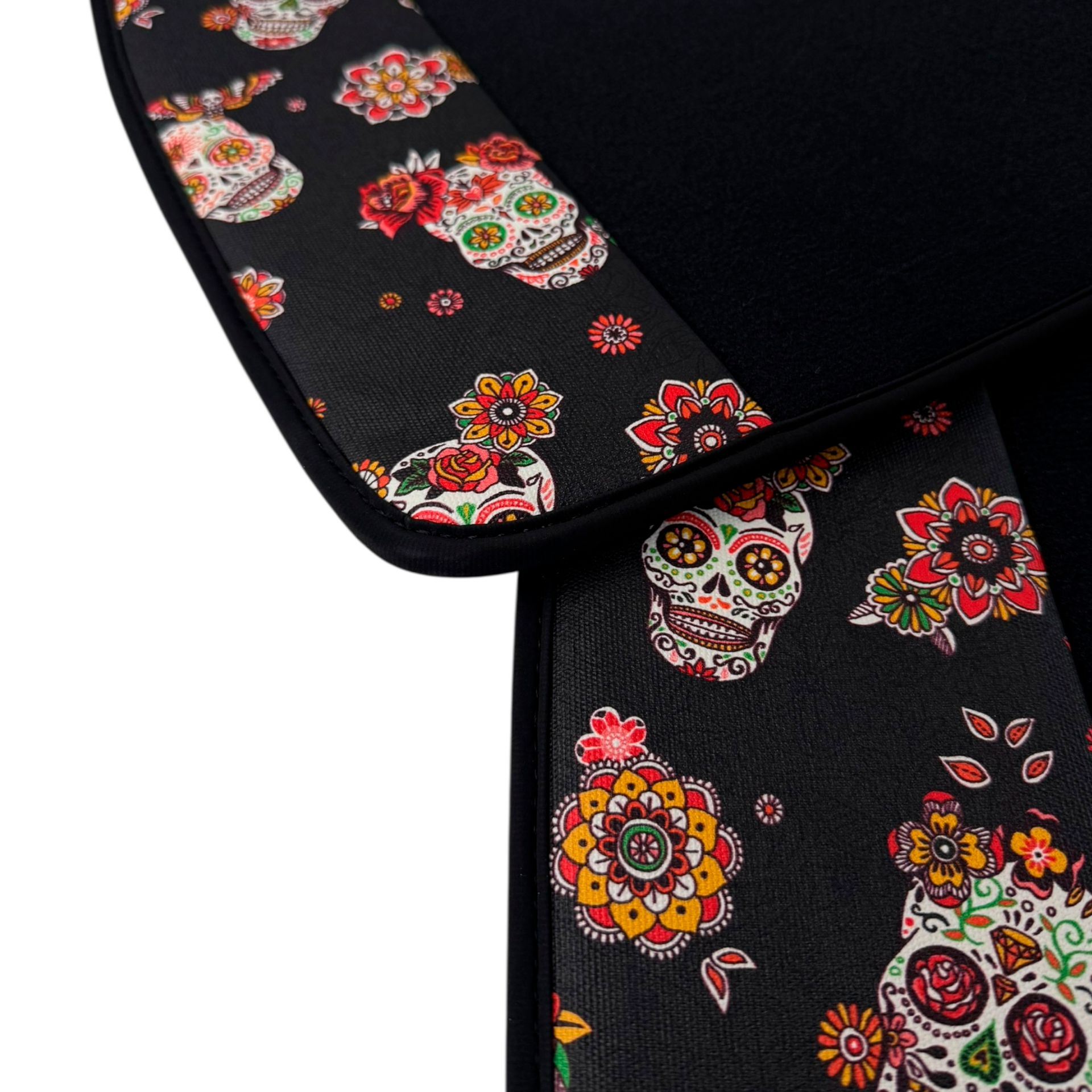 Black Car Floor Mats for Rolls-Royce Cullinan (2018-2025) with Black Floral Skull Design
