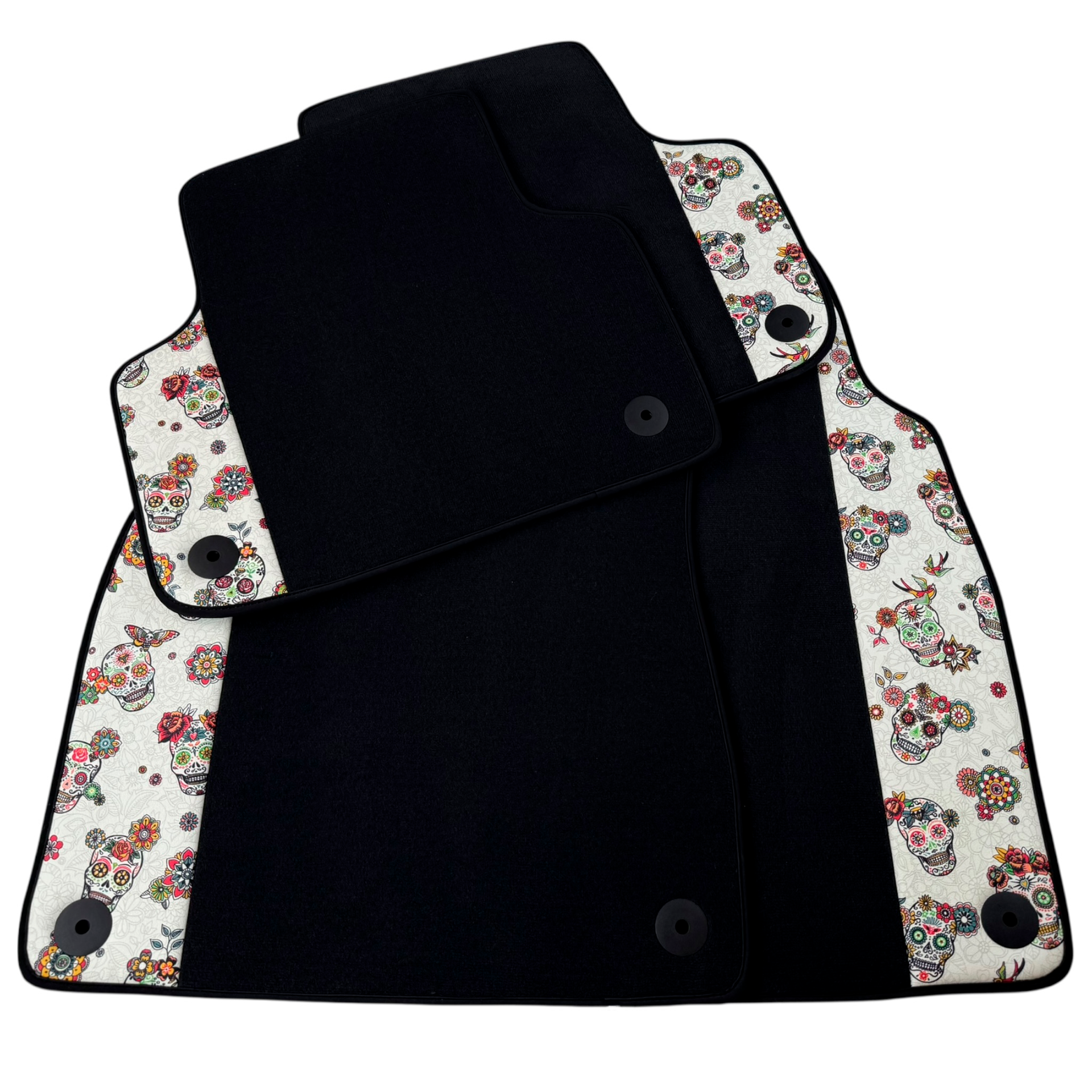 Black Car Floor Mats for Lamborghini Urus (2018-2026) with Floral Skull Design Borders