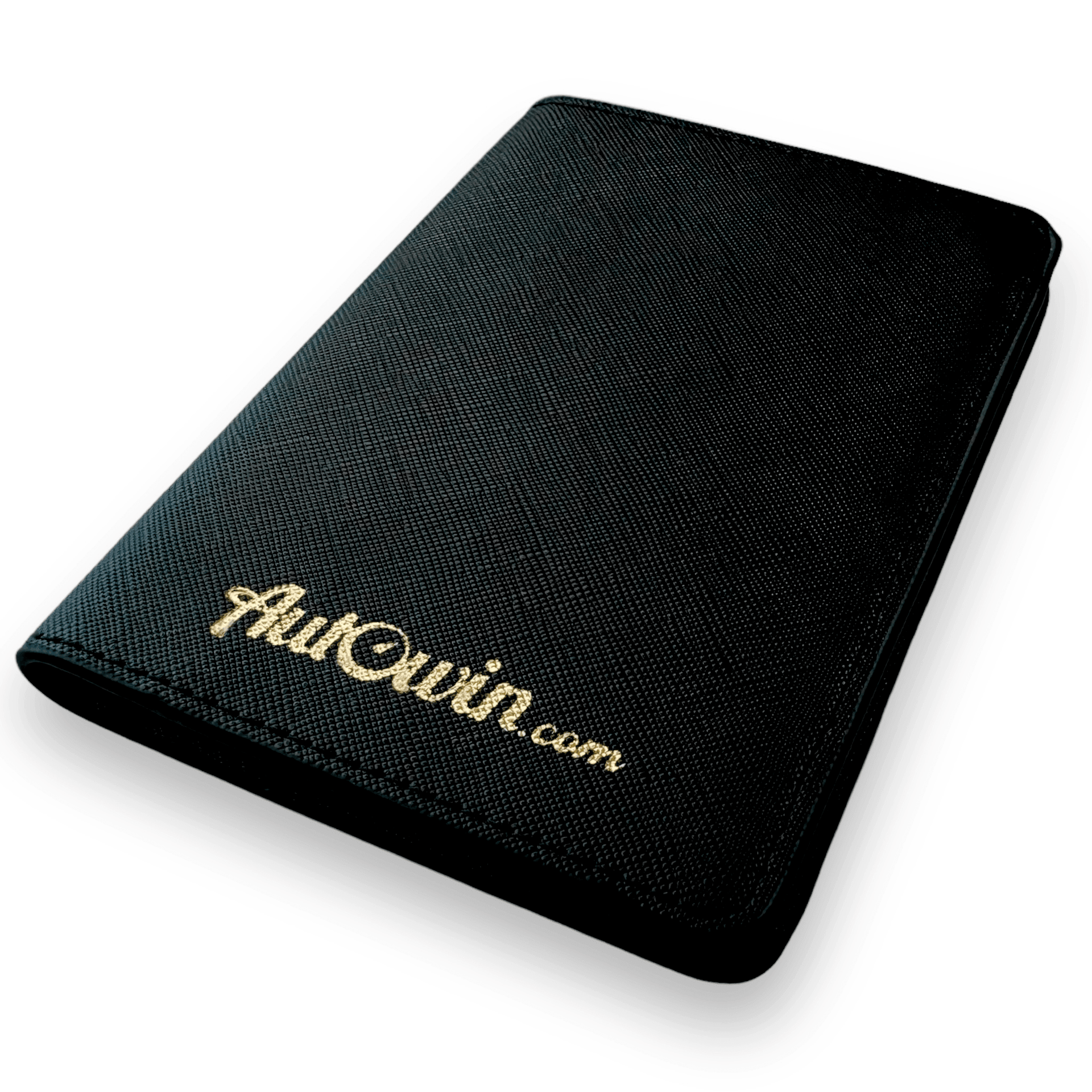 Black Leather AutoWin Passport Holder with Golden Logo - AutoWin