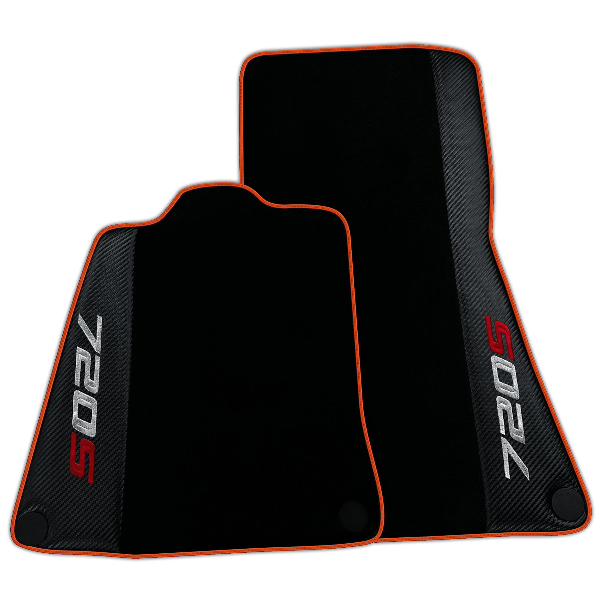 Black Floor Mats for McLaren 720S with Carbon Fiber | Various Trim Colors