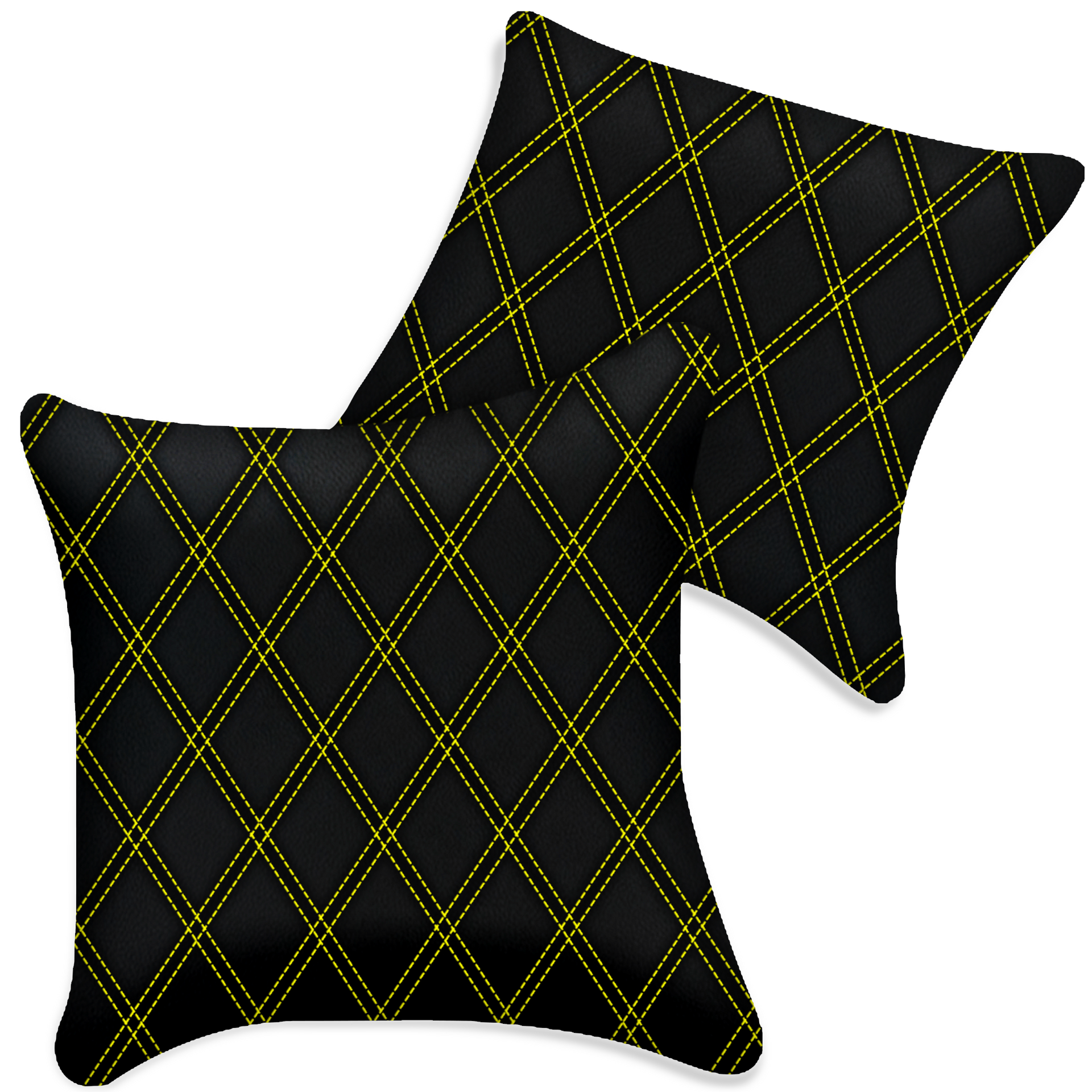 Customizable Black Leather Pillows Set of 2 for All Vehicles | Double Diamond Pattern