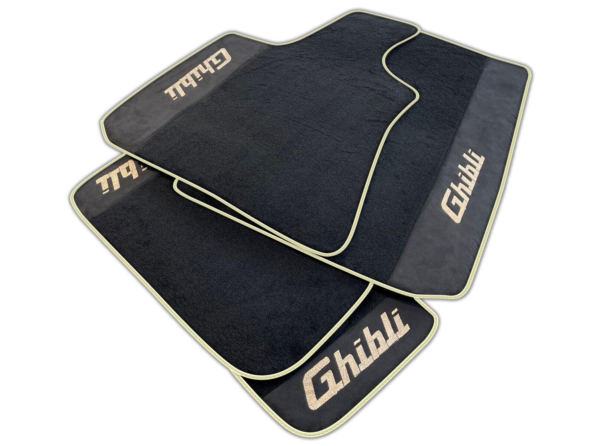 Black Floor Mats For Maserati Ghibli (2013-2022) with Alcantara Leather