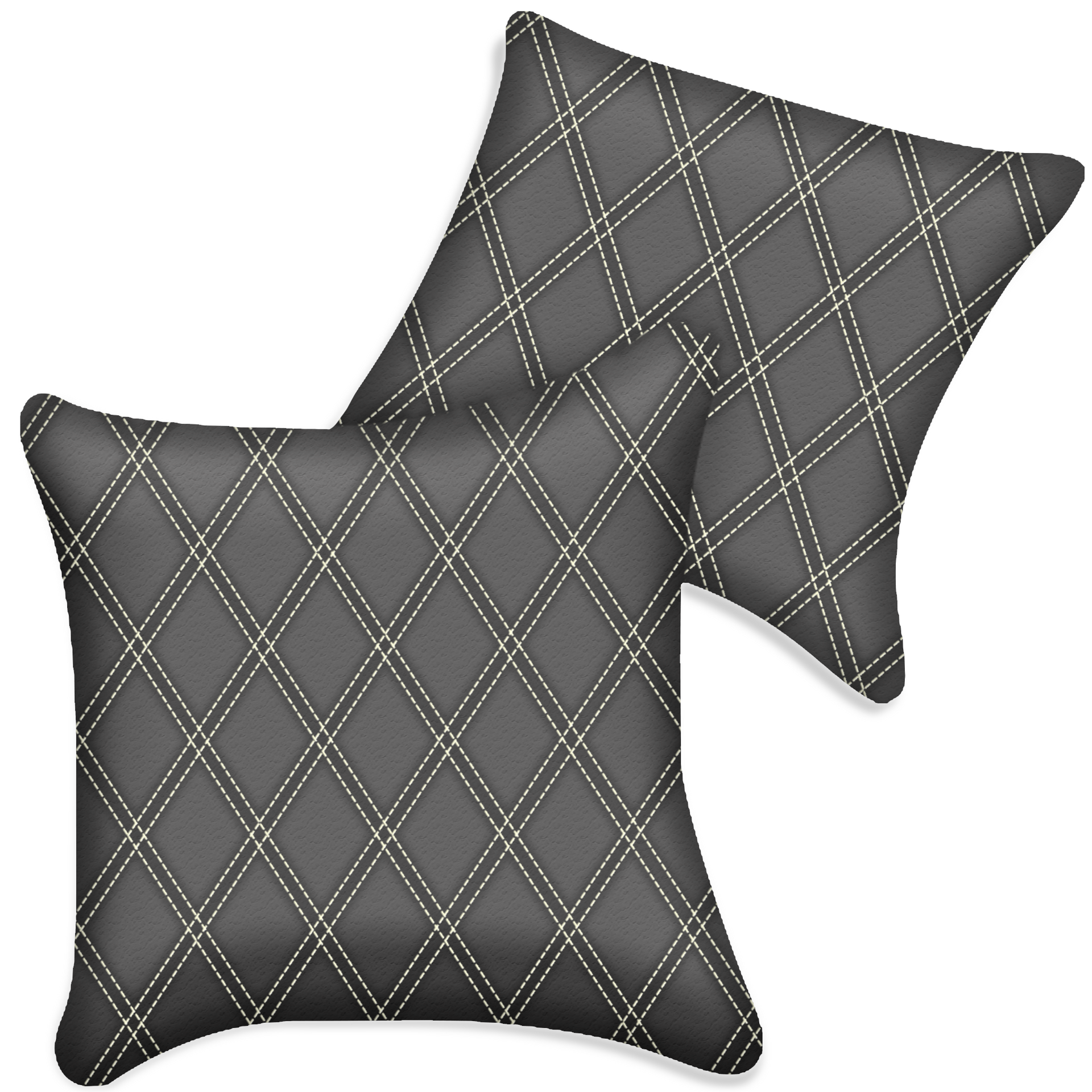 Customizable Gray Leather Pillows Set of 2 for All Vehicles | Double Diamond Pattern