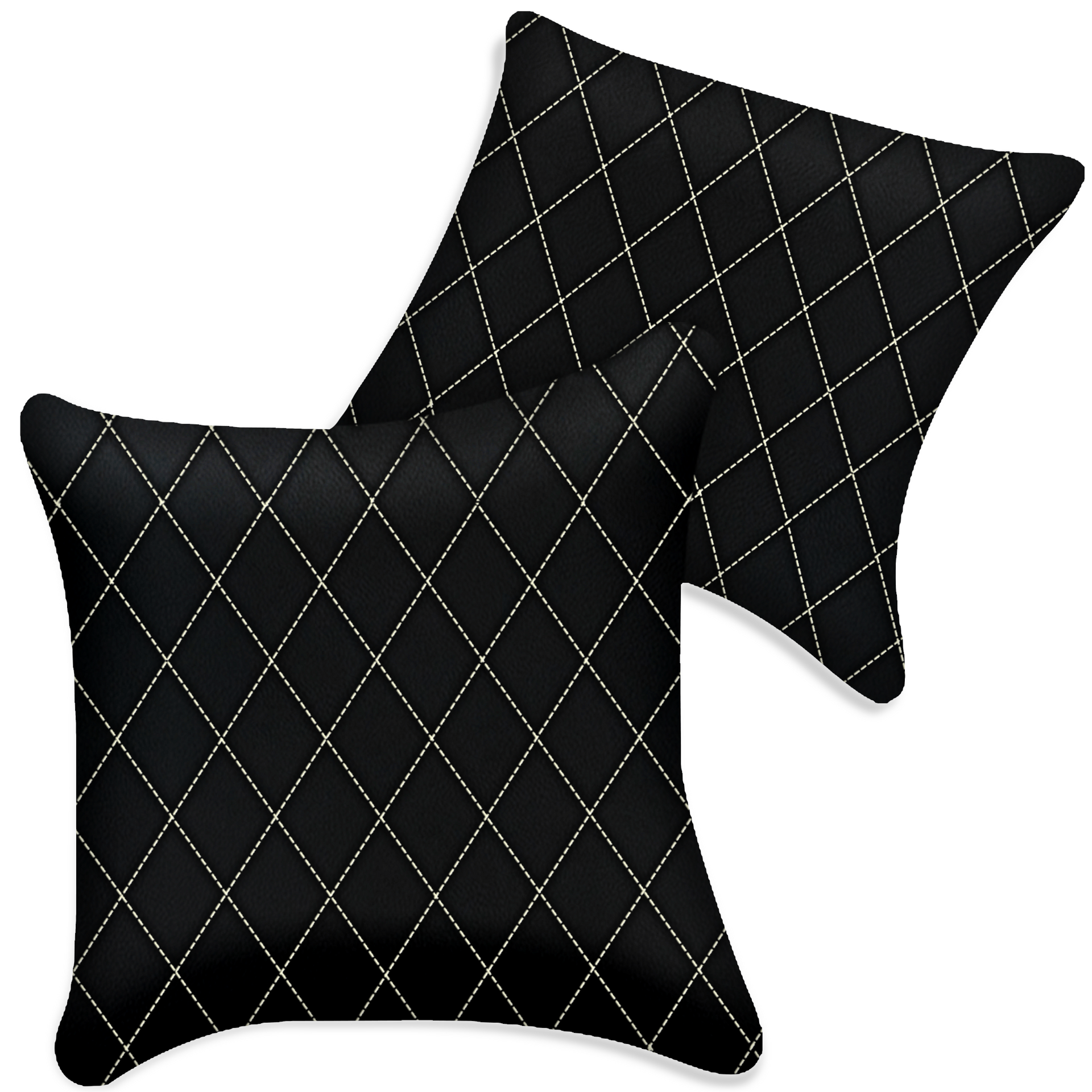Customizable Black Leather Pillows Set of 2 for All Vehicles | Single Diamond Pattern