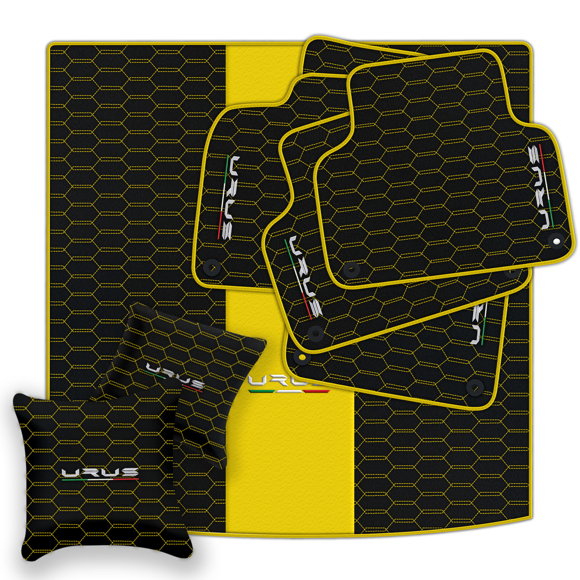 Tapis de voiture beige pour Lamborghini Urus Performante en cuir carboné - AutoWin.EU