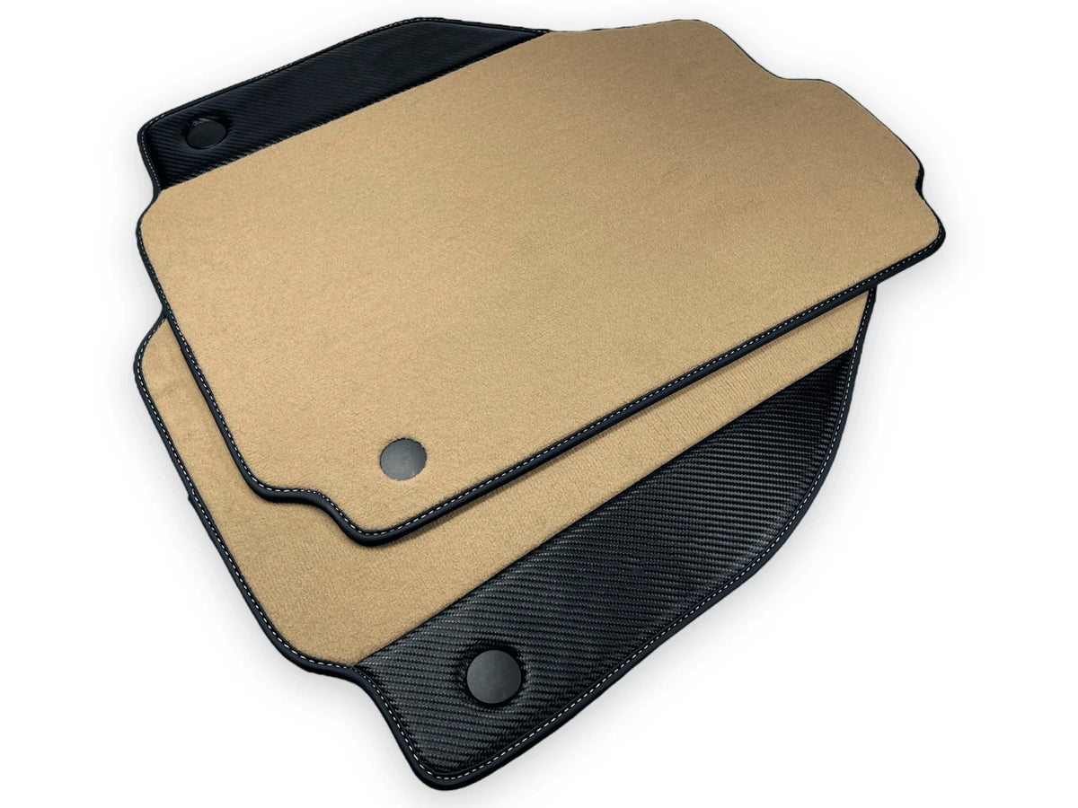 Beige Floor Mats For Ferrari 488 Spider 2015-2022 With Carbon Fiber Leather - AutoWin