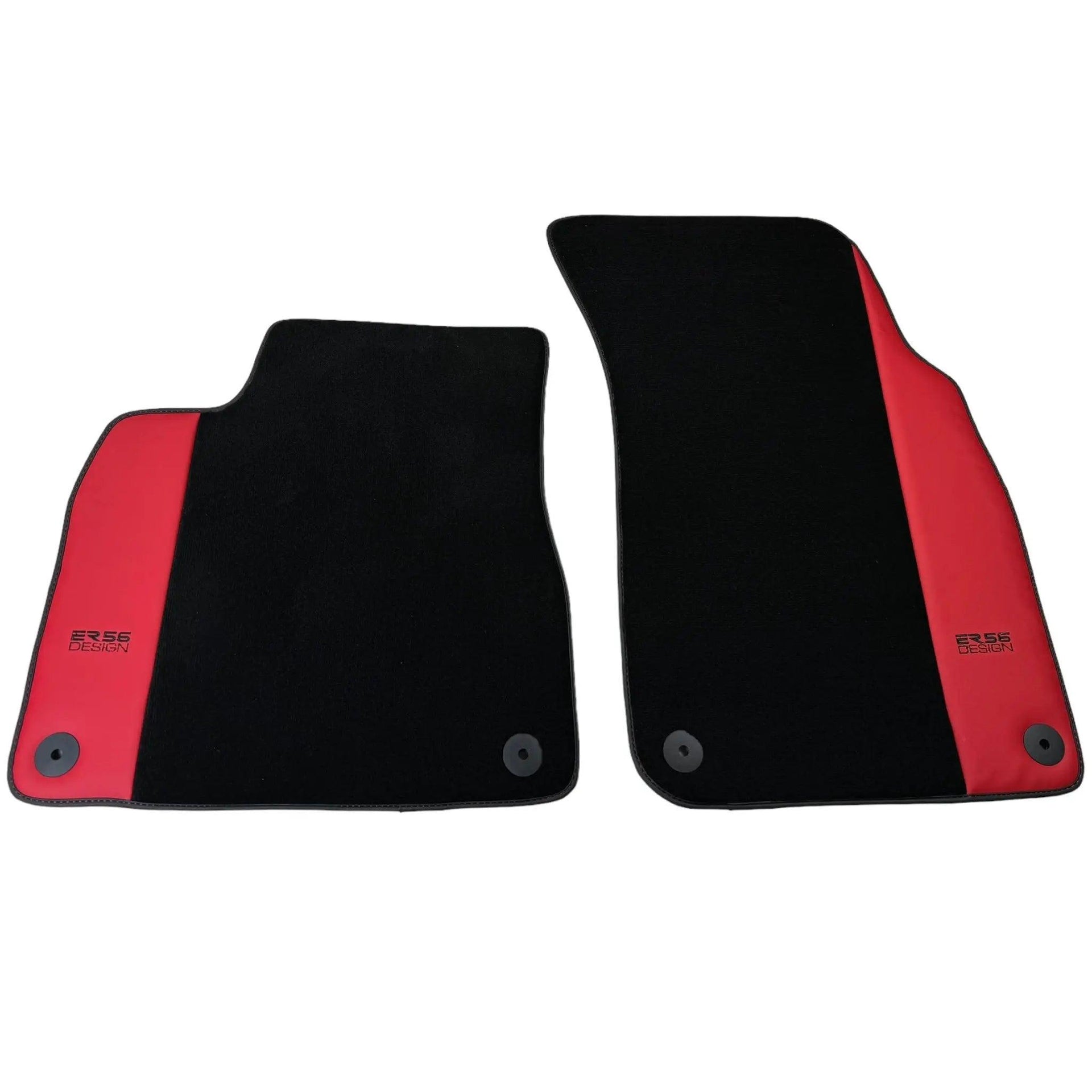 Black Floor Mats for Audi Q8 e-tron (2023-2025) with Red Leather | ER56 Design - AutoWin
