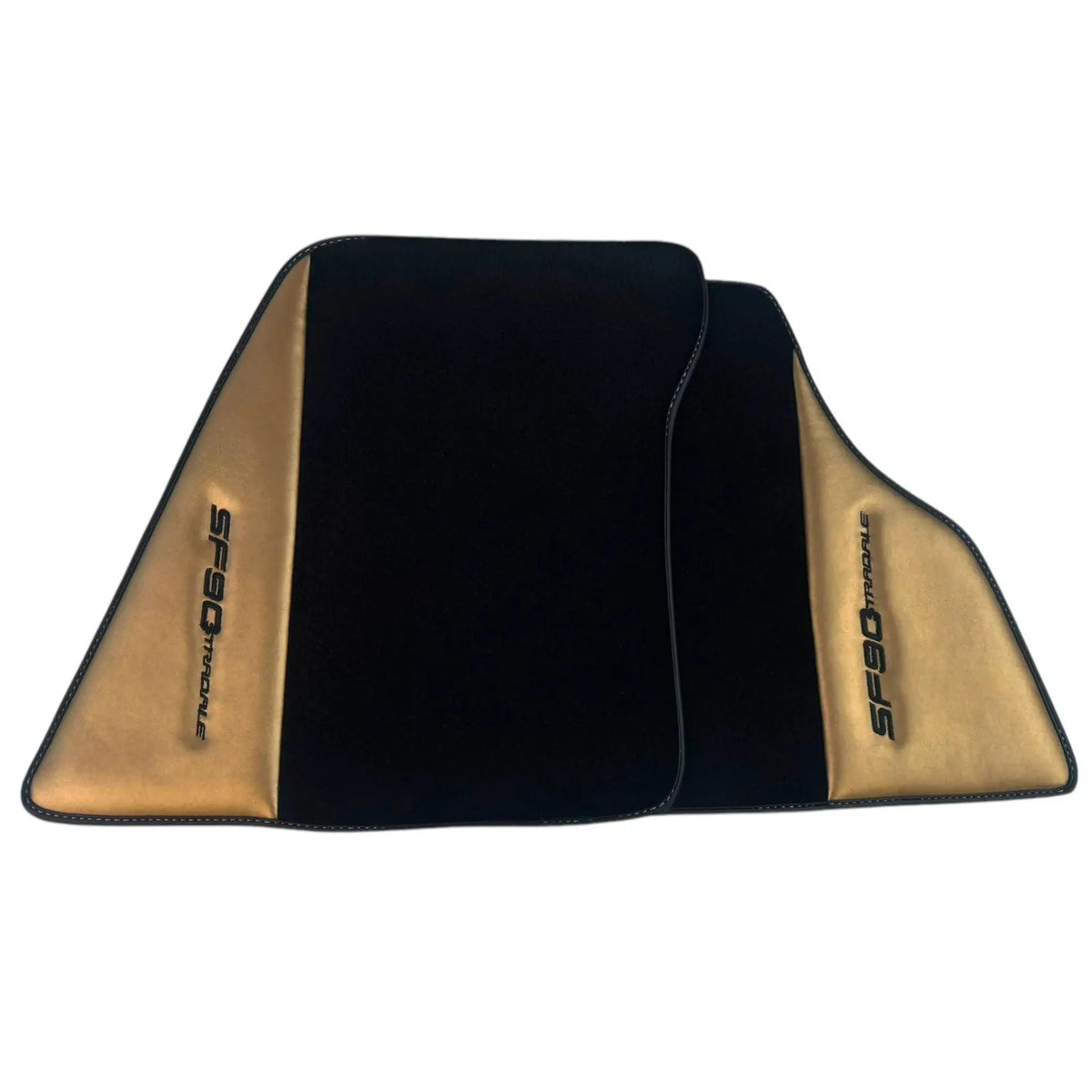 Black Floor Mats for Ferrari SF90 Stradale (2019-2024) with Gold Leather