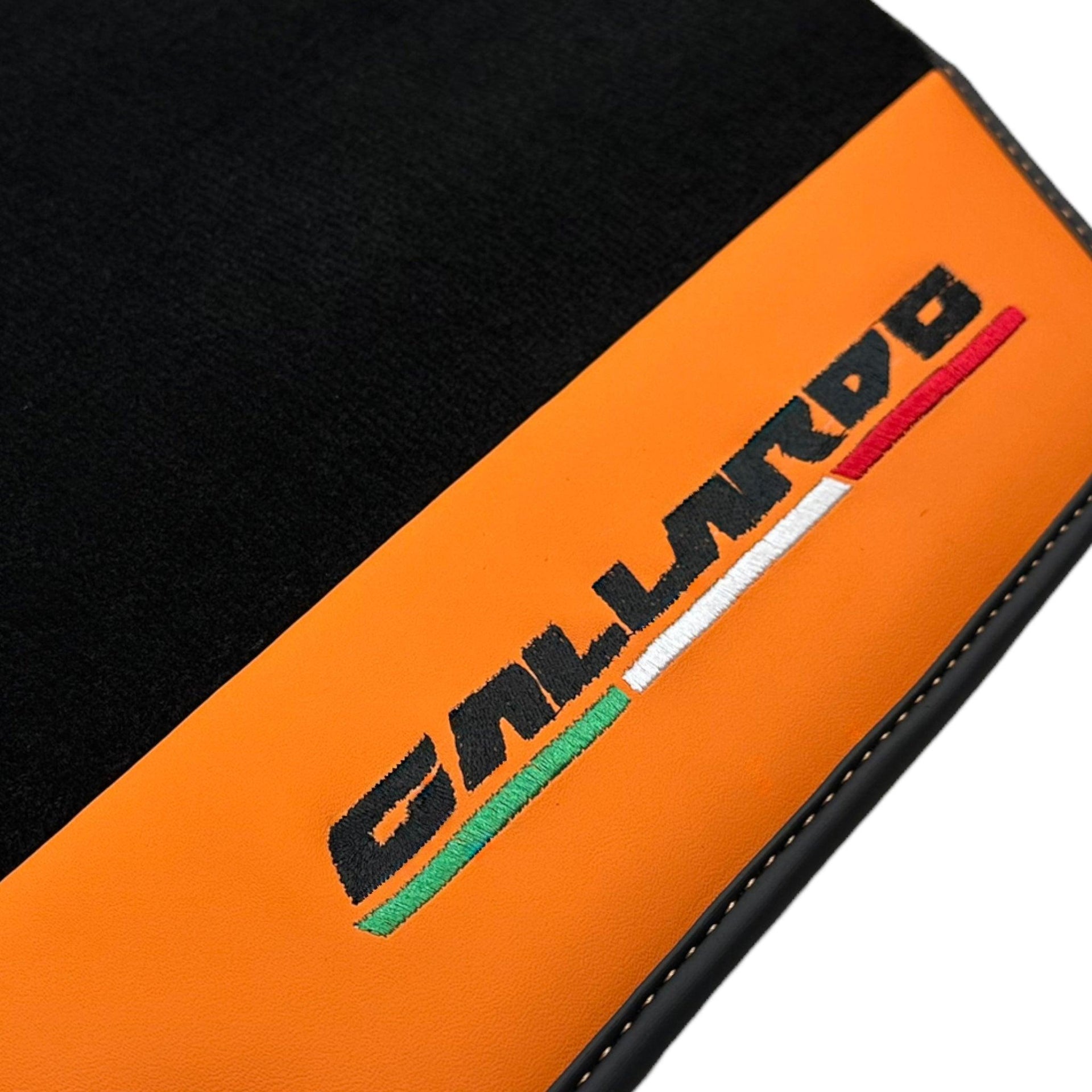 Black Floor Mats for Lamborghini Gallardo With Orange Arancia Leonis Nappa Leather - AutoWin