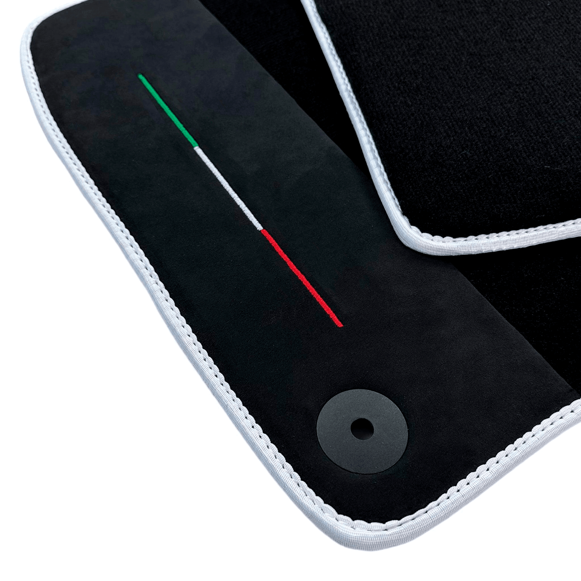 Black Floor Mats For Lamborghini Urus With Alcantara Leather White Trim - AutoWin