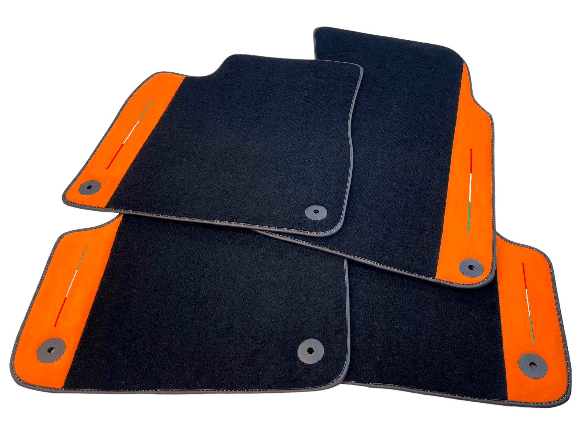 Black Floor Mats For Lamborghini Urus With Orange Alcantara Leather - AutoWin