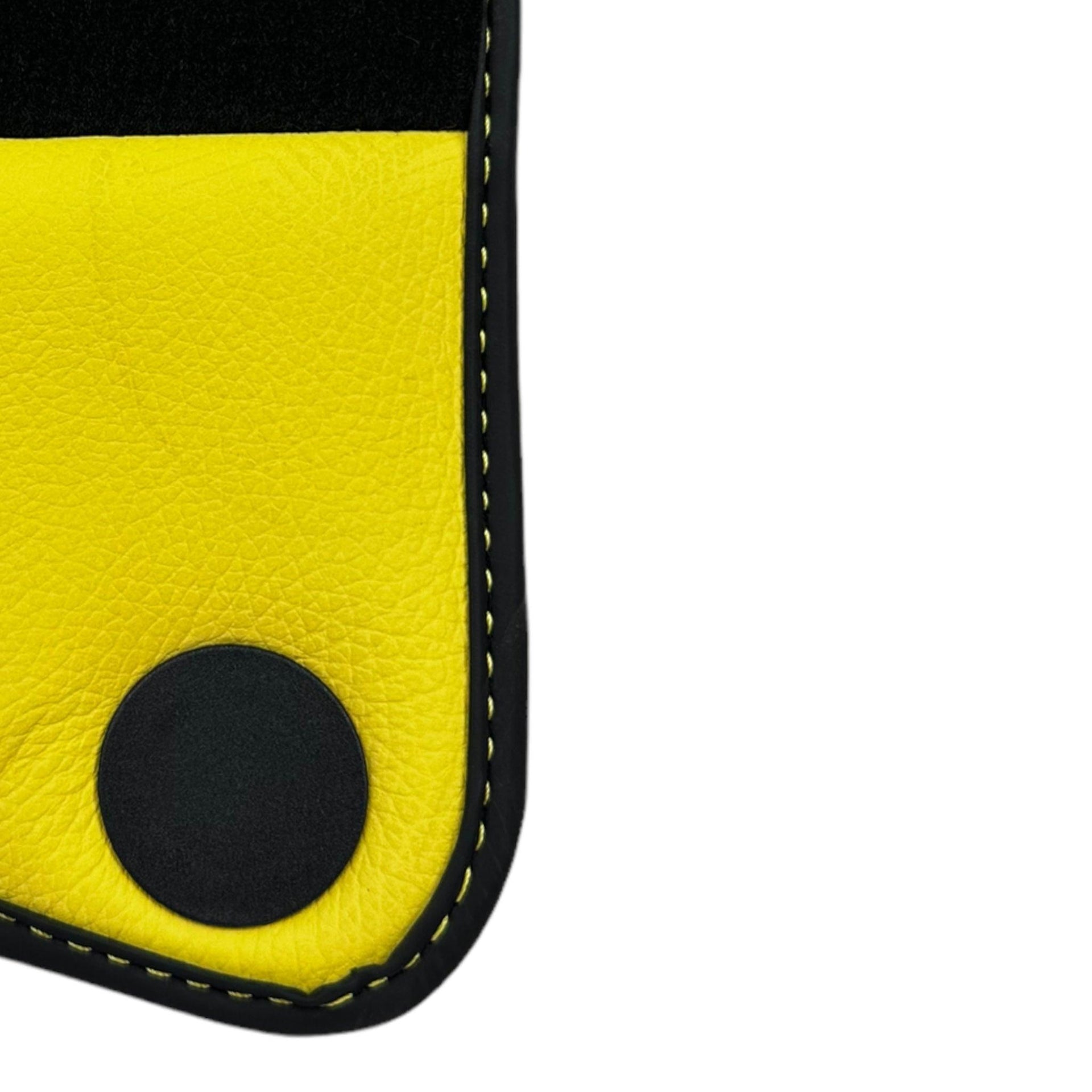 Black Floor Mats For McLaren 650S Black Tailored With Yellow Leather - AutoWin