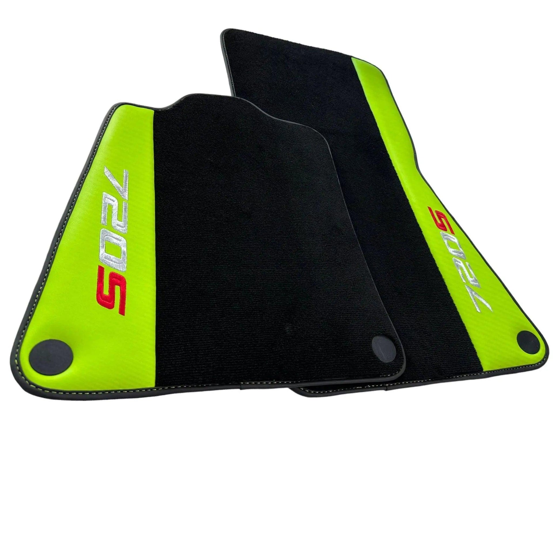 Black Floor Mats For McLaren 720S Year 2017-2021 With Green Leather - AutoWin