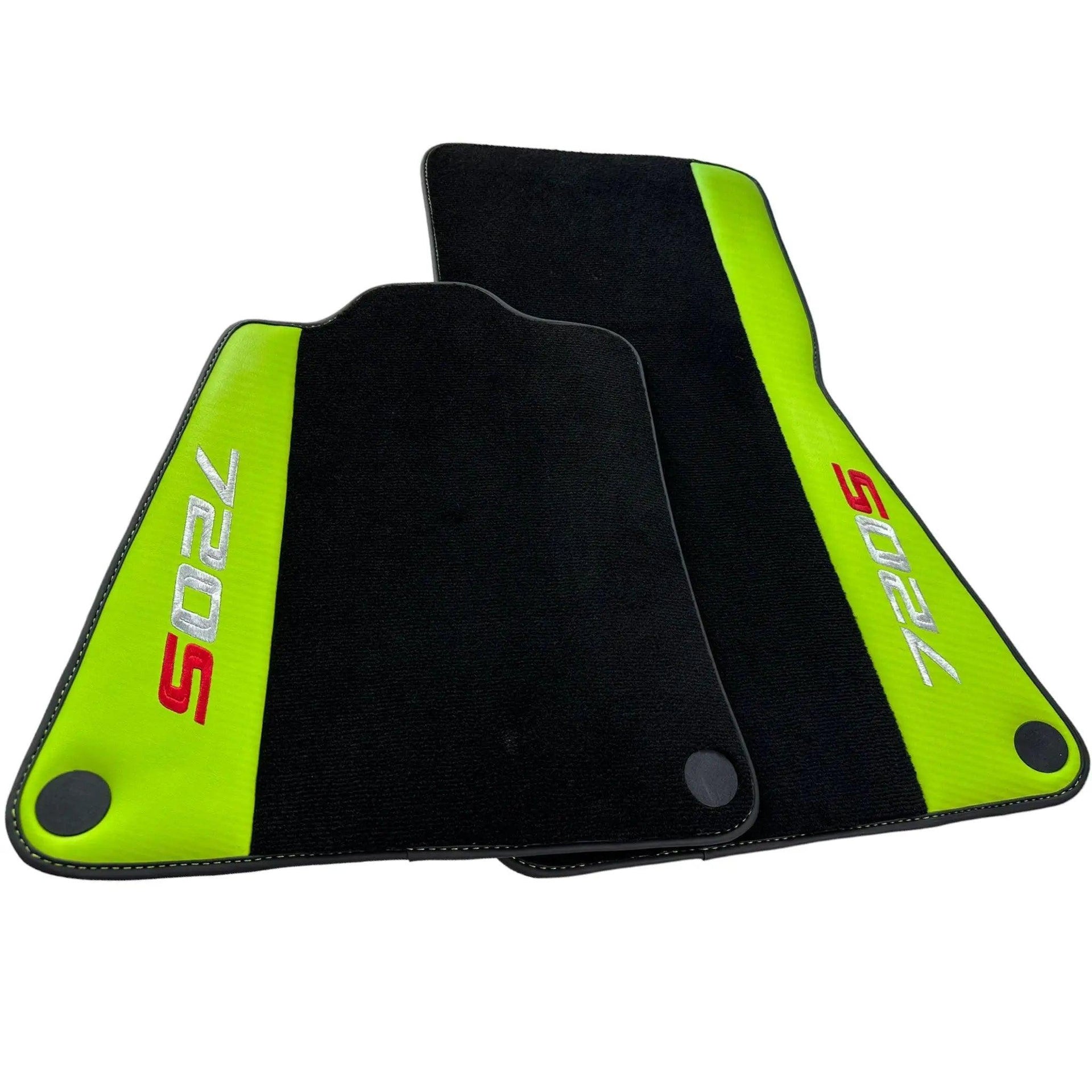 Black Floor Mats For McLaren 720S Year 2017-2021 With Green Leather - AutoWin