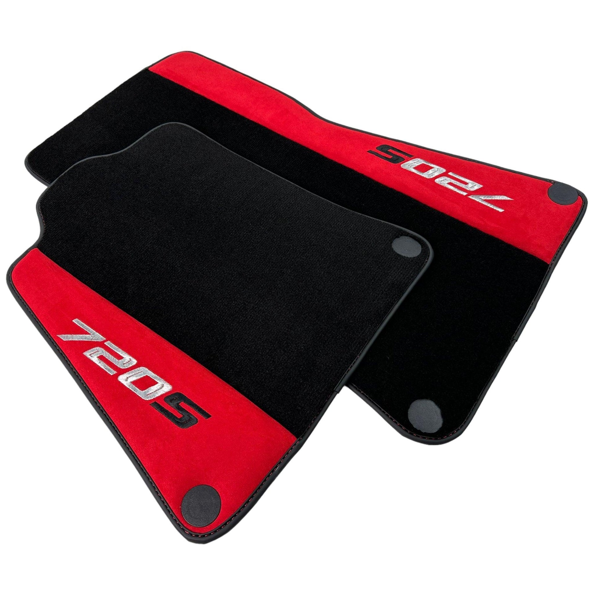 Black Floor Mats For McLaren 720S Year 2017-2021 With Red Alcantara Leather - AutoWin