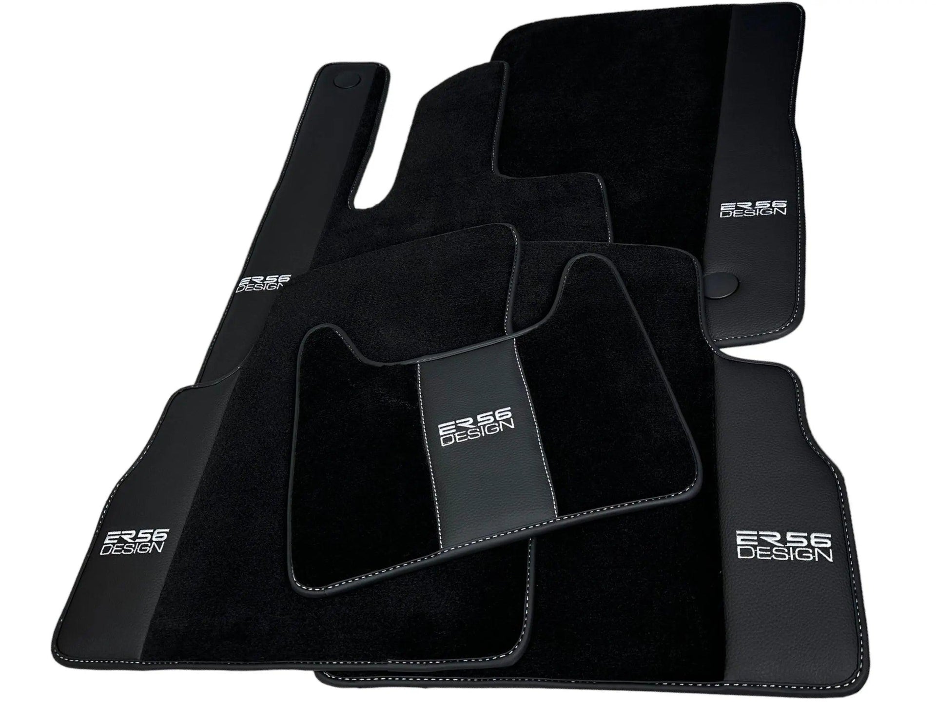 Black Floor Mats For Mercedes-Benz G Class W461 (1979-2008) With Leather Borders ER56 Design - AutoWin