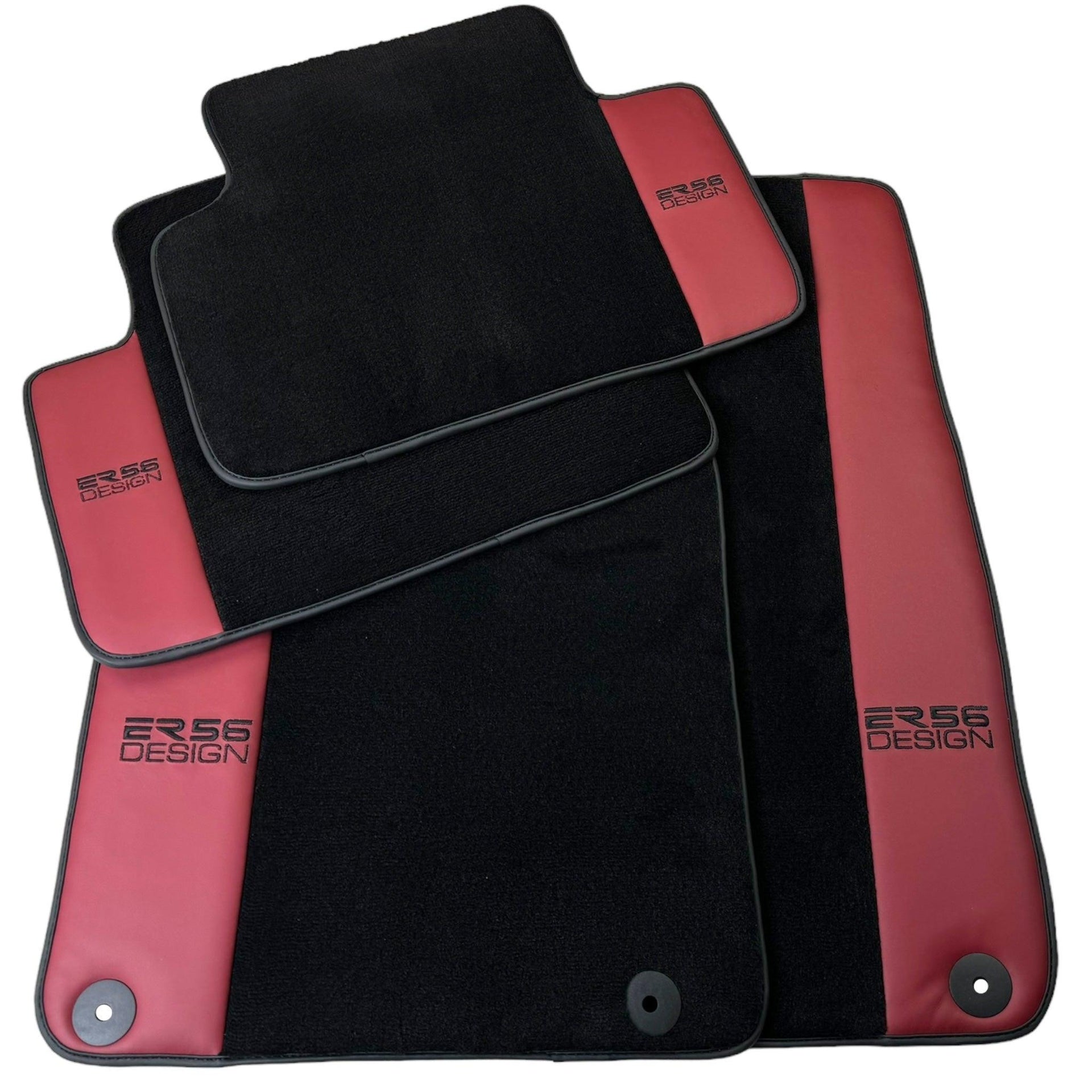 Black Floor Mats for Porsche Macan (2014-2023) with Bordeaux Nappa Leather | ER56 Design - AutoWin