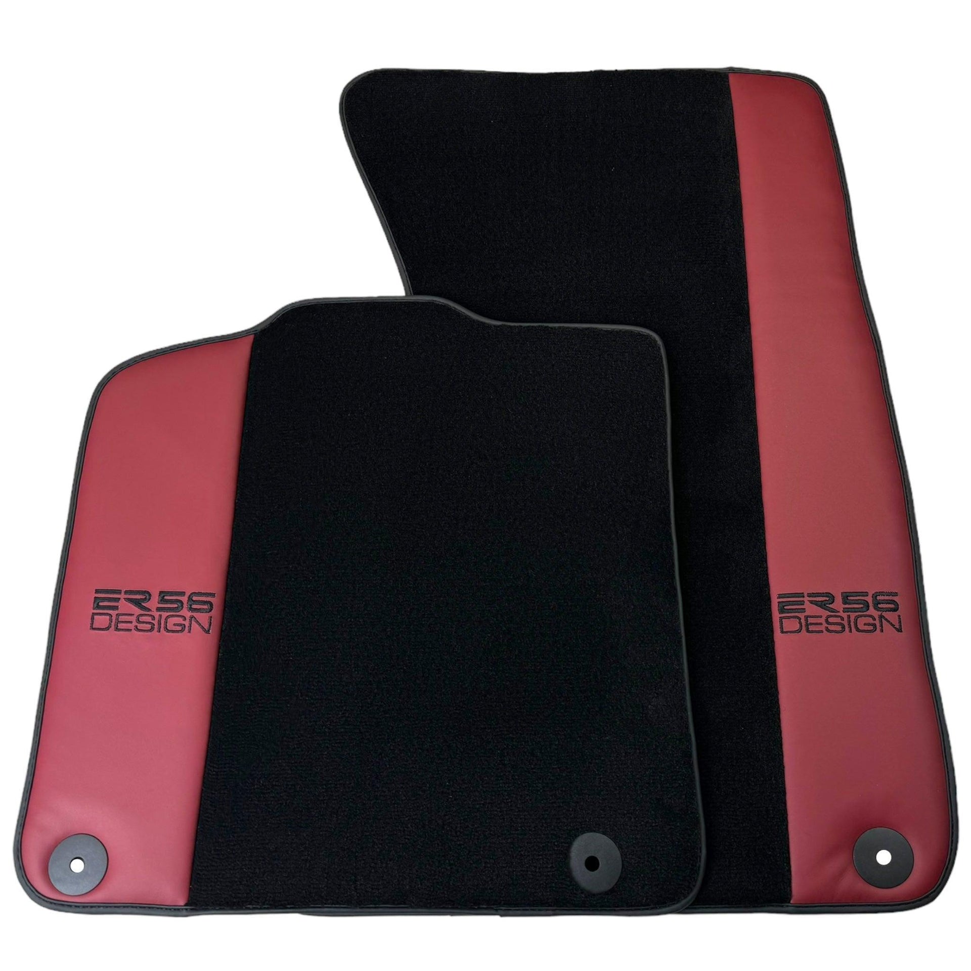 Black Floor Mats for Porsche Macan (2014-2023) with Bordeaux Nappa Leather | ER56 Design - AutoWin