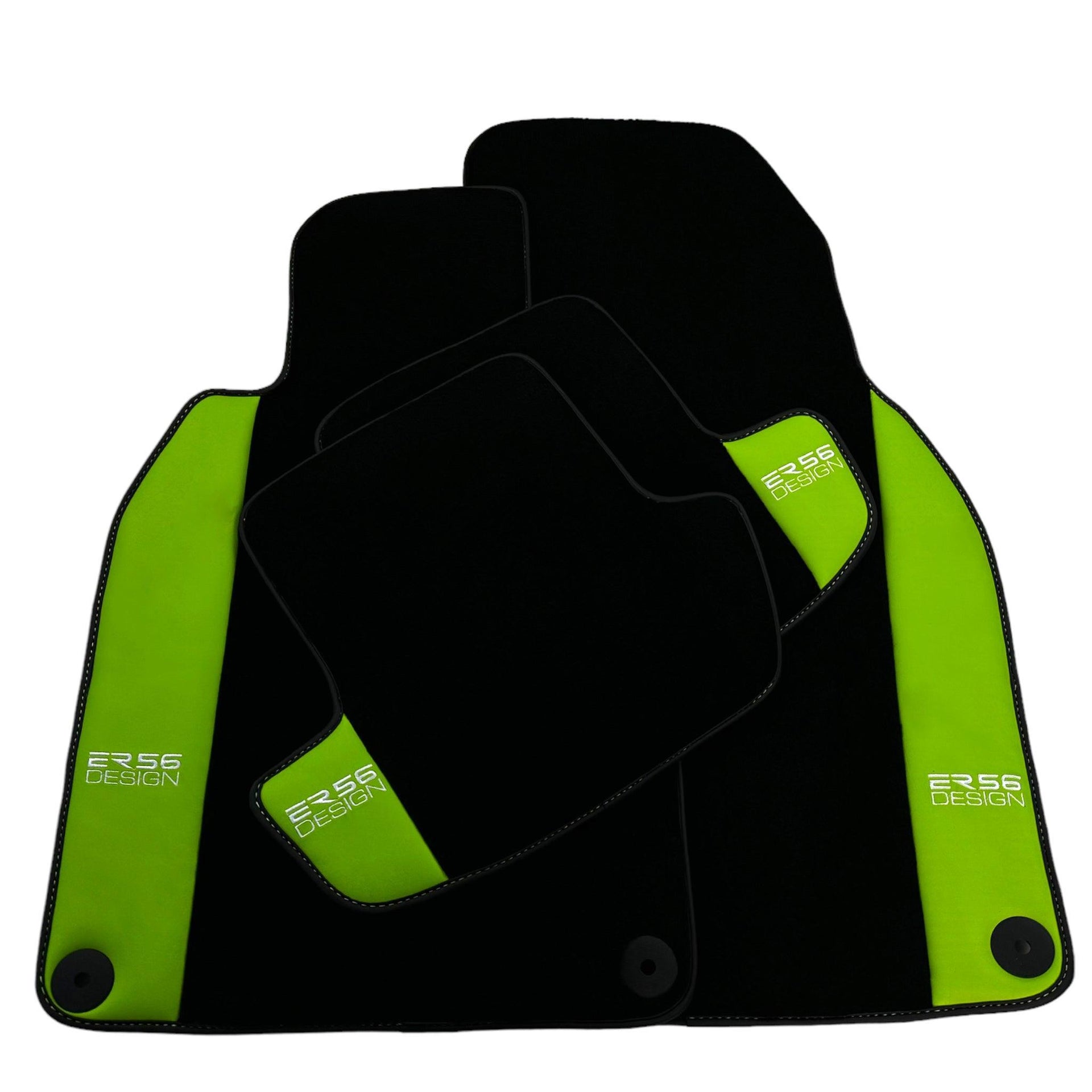 Black Floor Mats for Porsche Panamera (2009-2016) with Green Leather ER56 Design - AutoWin